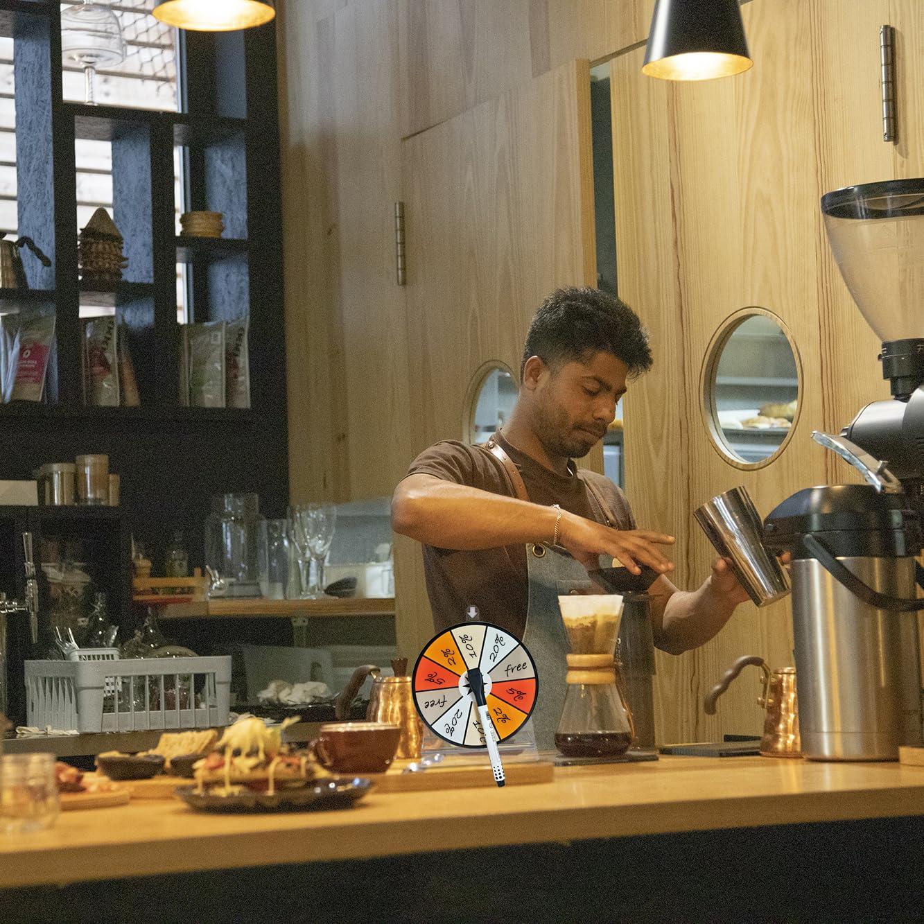 iobiotio iobiotio Small Prize Wheel with Pen, 6 inch Spinning Wheel for Prizes with Stand, 10 Slots Color Small Tabletop Roulette Spinner, Easy Assembly and Erasable, Portable, 6 inch, Arylic Clear