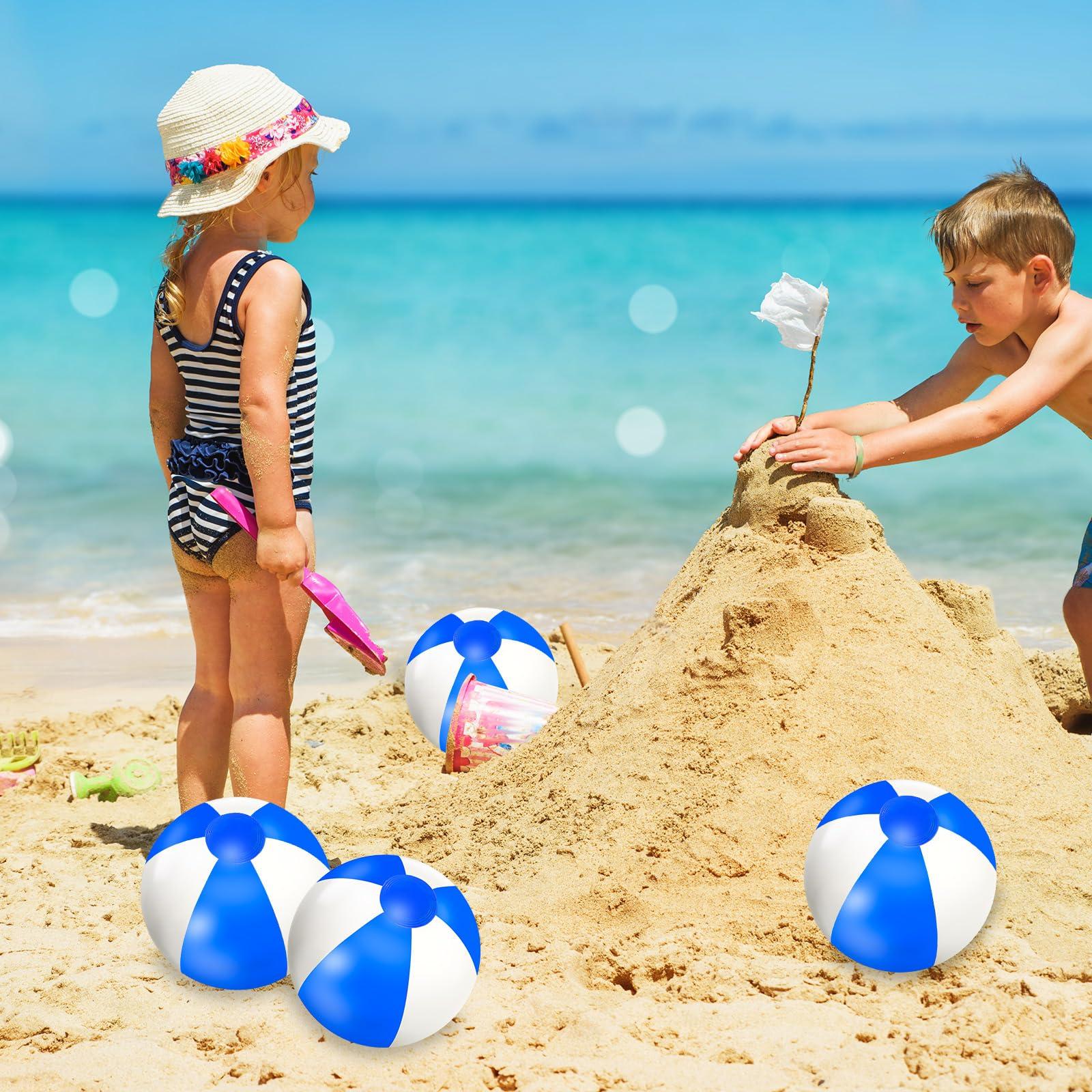 Whaline Whaline 16Pcs 16'' Blue and White Inflatable Beach Ball Round Pool PVC Balls Cute Game Toys for Summer Hawaiian Tropical Theme Beach Party Decorations Water Sand Game Accessory