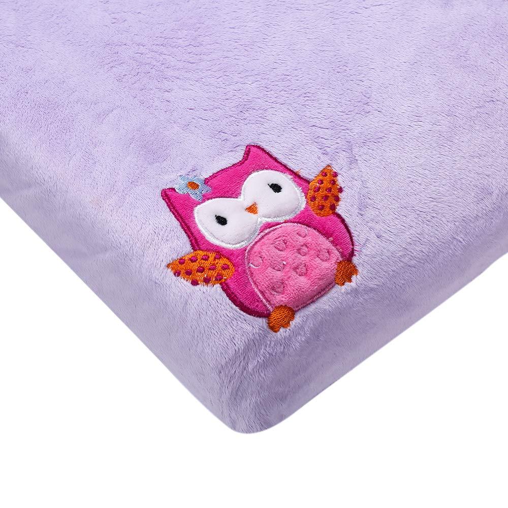 CribMATE Coral Velvet Nursery Diaper Changing Table Cover Sheet Baby Girl Baby Boy Diaper Changing Pad Cover Sheet 1PC (Purple Owl)
