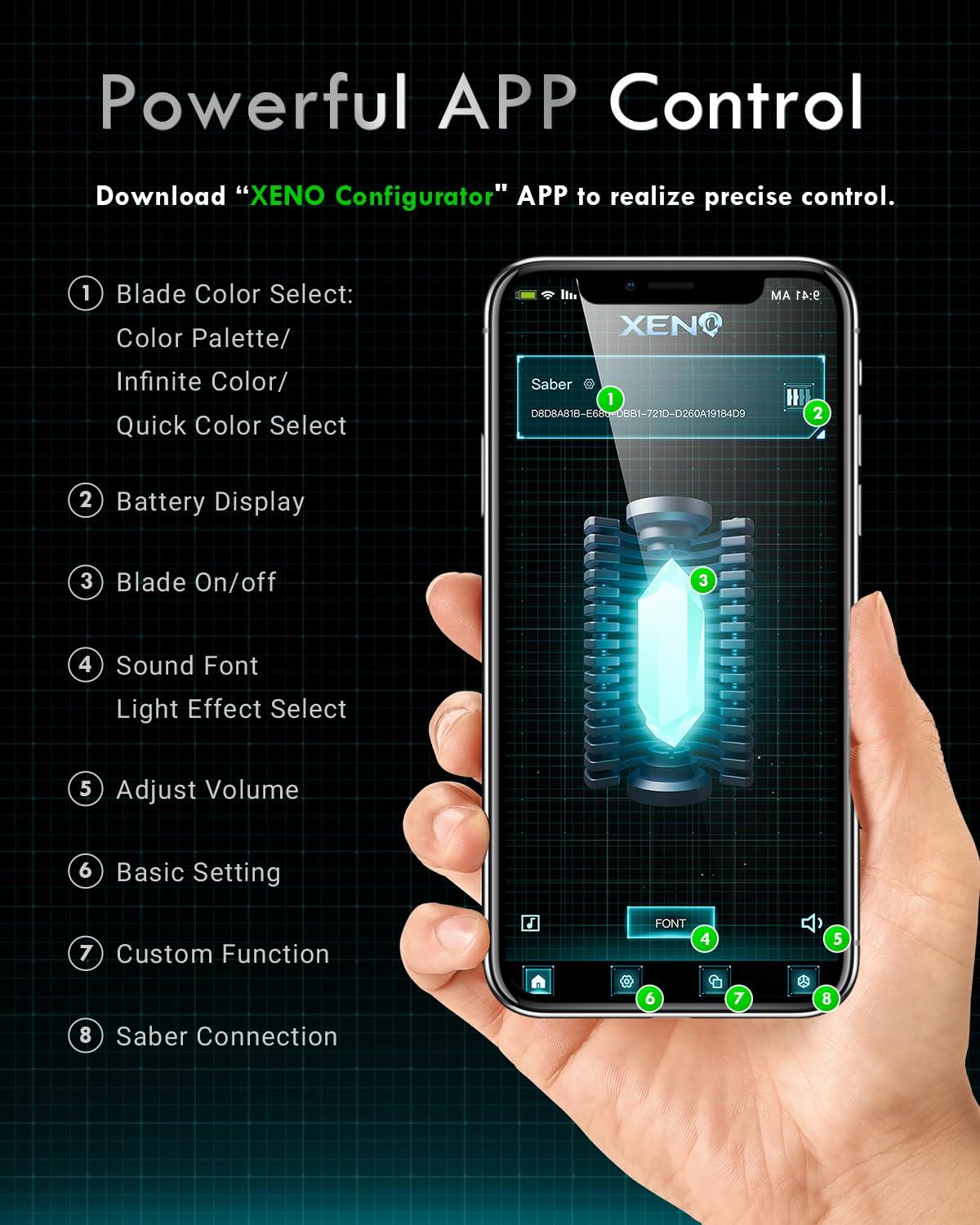 XenoSaber XenoSaber Upgraded Xenopixel 3.0 Motion Control Light Saber, Smooth Swing Combat Dueling Saber for Adults with APP, 34 Sound Fonts Infinite Color Change, 16GB SD Card, 8 Light Effect 12 Ignition