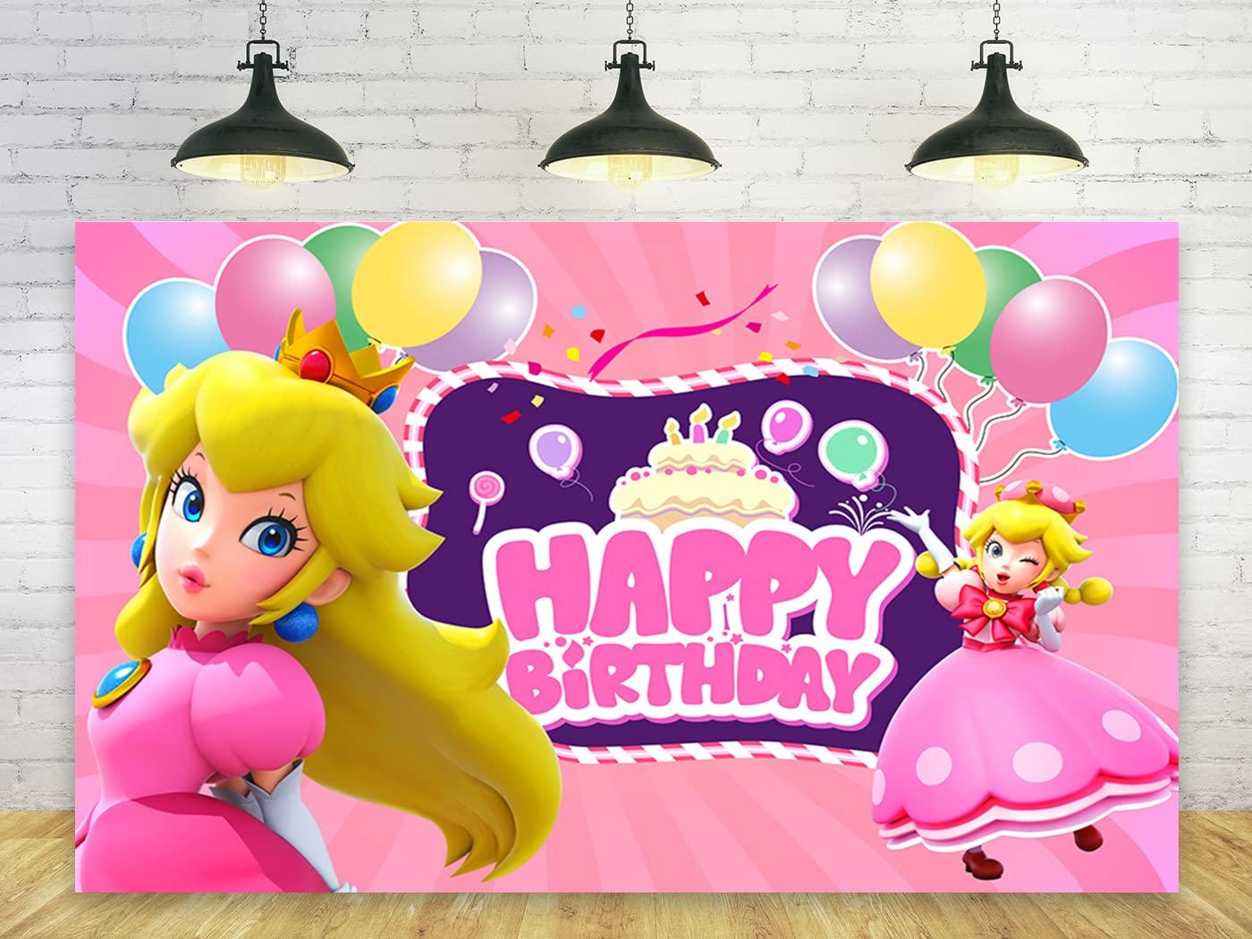 Basifoto Princess Backdrop for Birthday Party Decorations Princess Peach Background for Baby Shower Party Cake Table Decorations Supplies Princess Peach Theme Banner 5x3ft