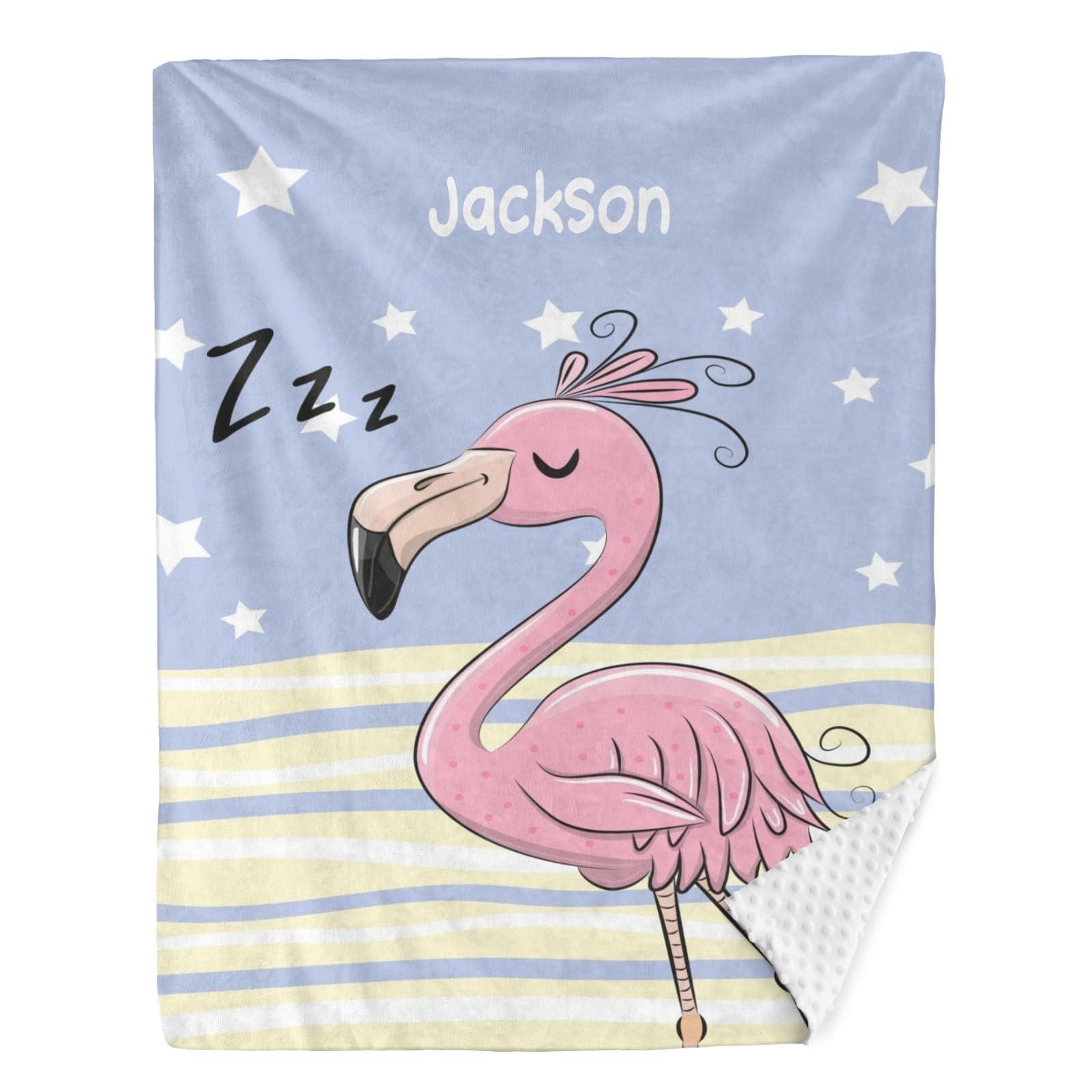 Joyestore Sleeping Flamingo Personalized Baby Blanket for Boys Girls Soft Minky Blanket with Dotted Backing, Custom Shower Gifts 50X60 in