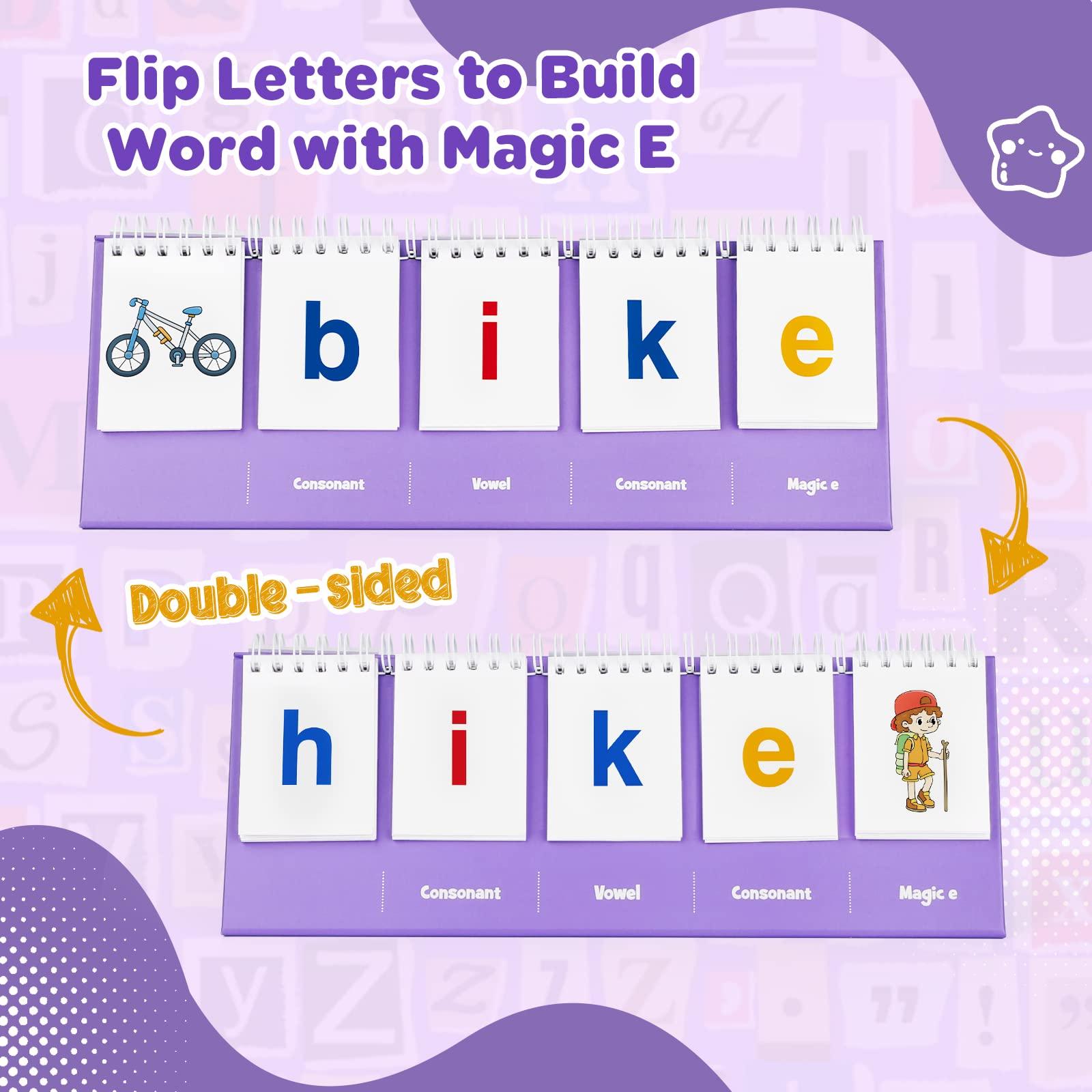 Aizweb Aizweb Magic E Word Games,Phonics Games Flash Card for Preschool Kindergarten Classroom Must Haves,Spelling Reading Learning Games,Speech Therapy Montessori Educational Toy Gift for Kid 3 4 5 Year Old