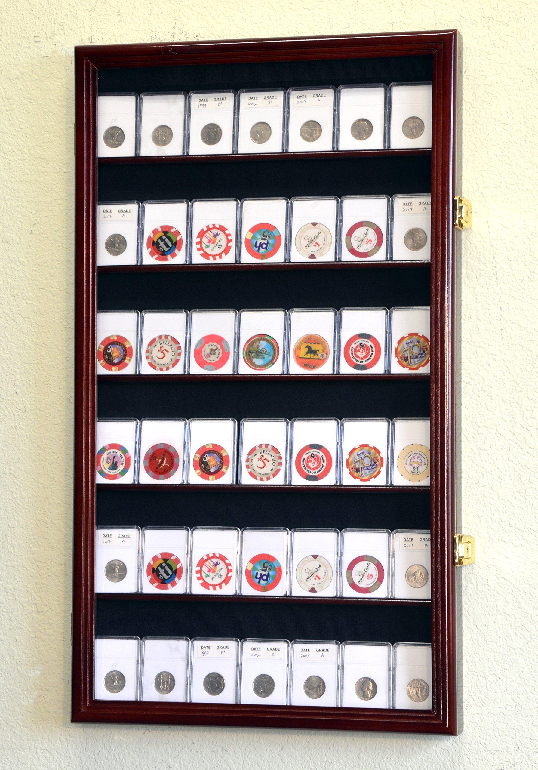 sfDisplay.com, Factory Direct Display Cases 42 Collector NGC PCGS ICG Coin Slab Display Case Cabinet Holder Rack Lockable, Cherry