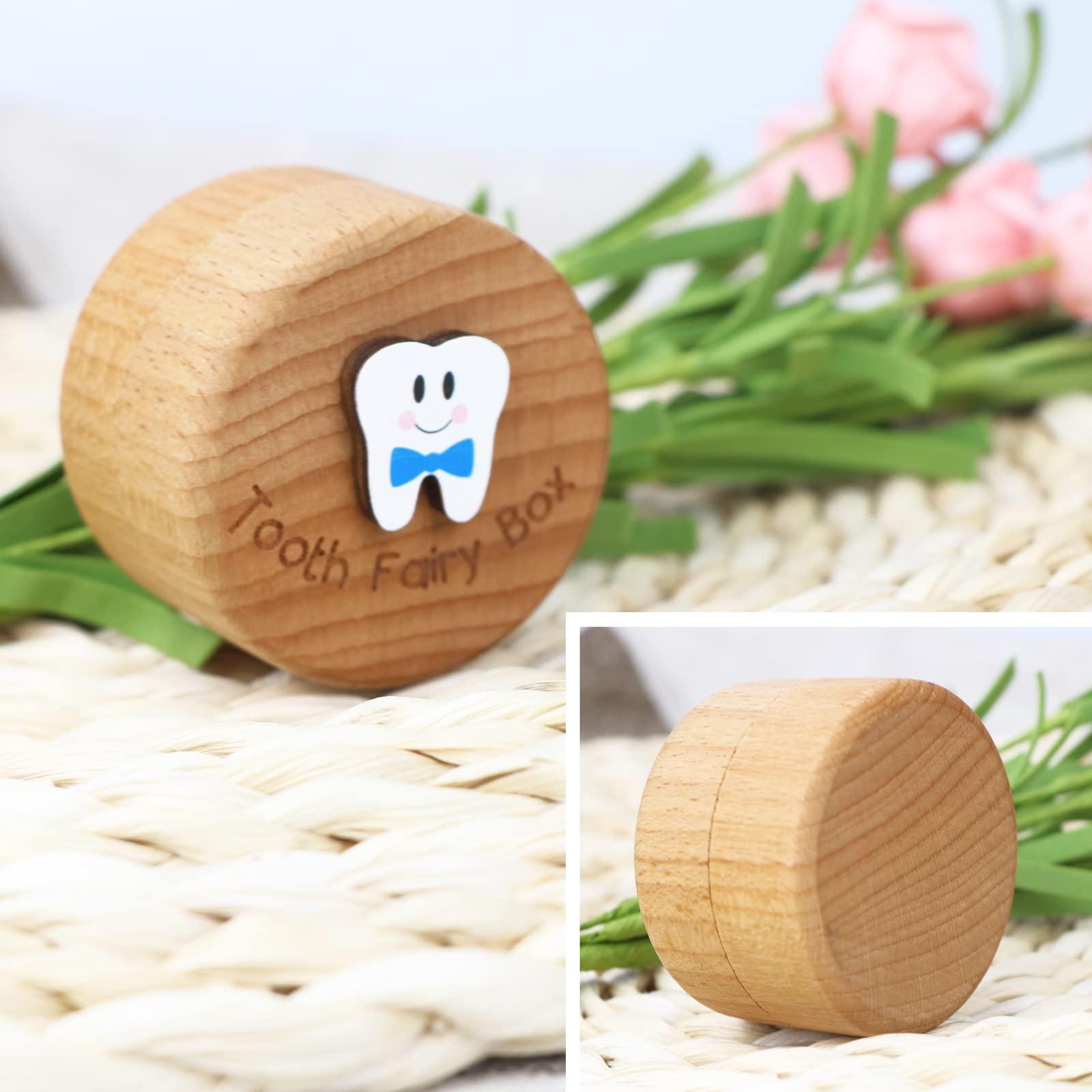 Malihome Malihome Tooth Fairy Box for Girls and Boys Wooden Cute Tooth Box with 3D Tooth, Lost Teeth Storage for Kids, Dropped Tooth Keepsake Box Gift (Blue)