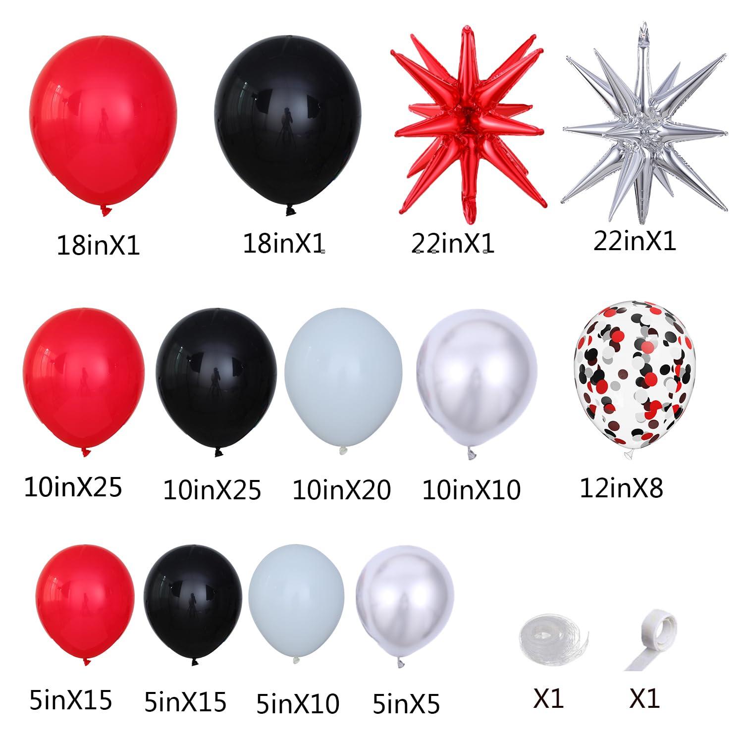 UAEYW 139Pcs Red and Black Balloon Arch Garland Kit for Graduation Party Decorations,Red Black White Silver Confetti Explosion Star Balloons for Class of 2024 Congrats Grad Celebrations Birthday Supplies