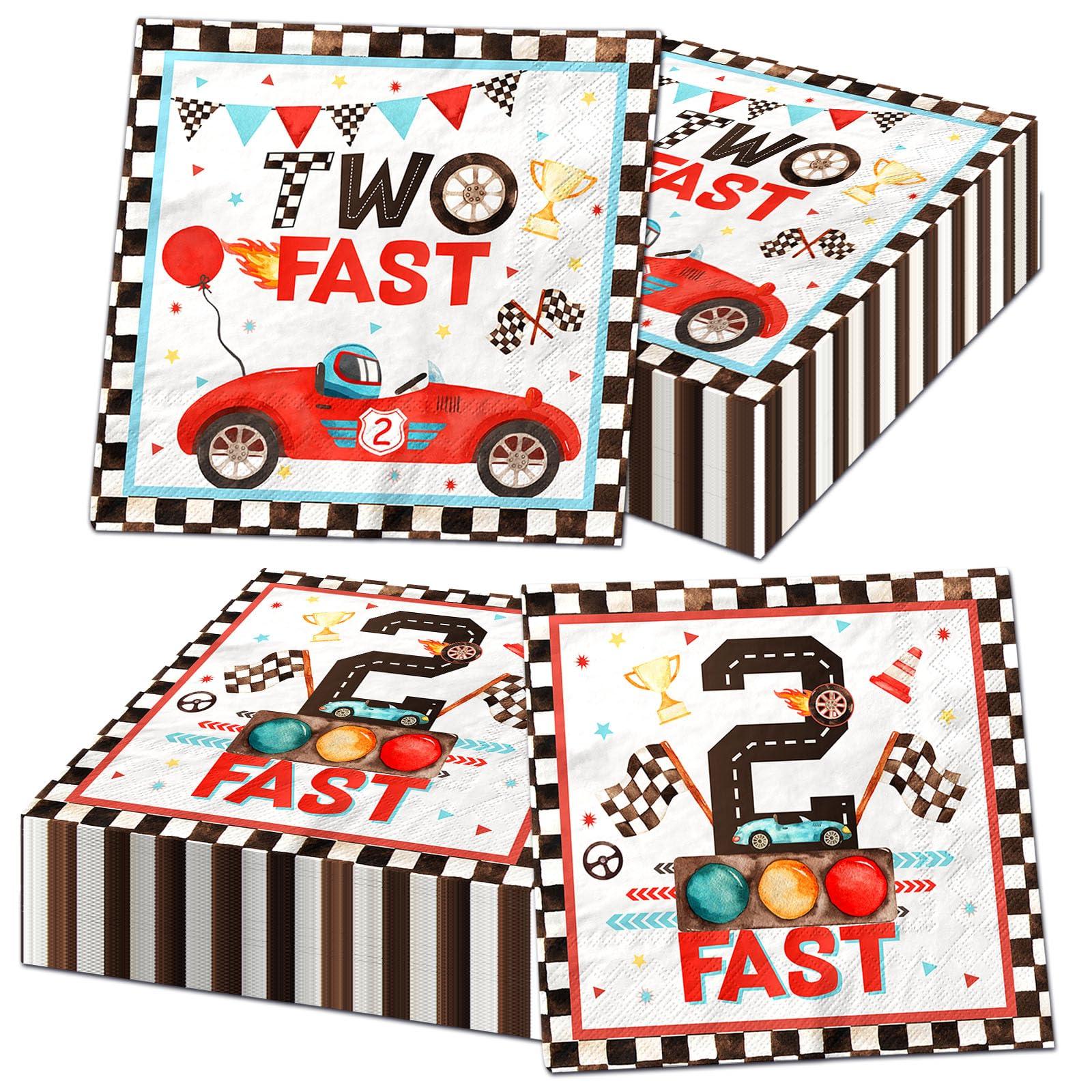 CMUSKO Two fast Birthday Party Napkins,40Pcs Race Car 2nd Birthday Party Napkins Disposable Race Car for Napkins Two Years Old Party Baby Shower Decorations Favors for Boys