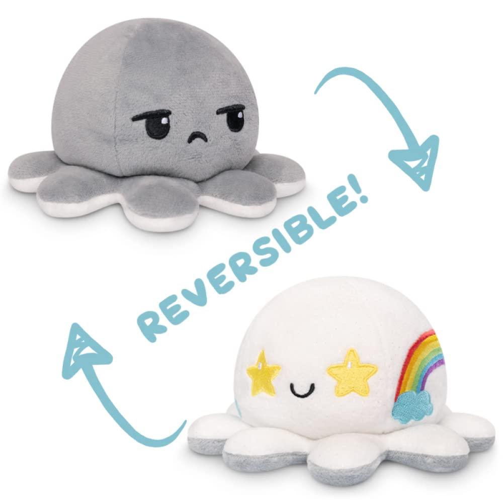 TeeTurtle TeeTurtle - The Original Reversible Octopus Plushie - Bored + Rainbows Starry Eyes - Cute Sensory Fidget Stuffed Animals That Show Your Mood, 4 inch