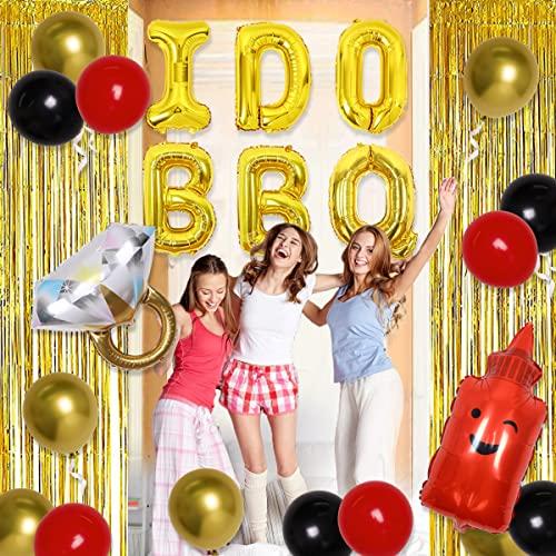 Wonmelody BBQ Bachelorette Decorations, I Do BBQ Decorations - Banner, Diamond Ring, Barbeque Pig Foil Balloon for Better be Quick Engagement Bridal Shower Party Supplies with Tinsel Curtain Backdrop