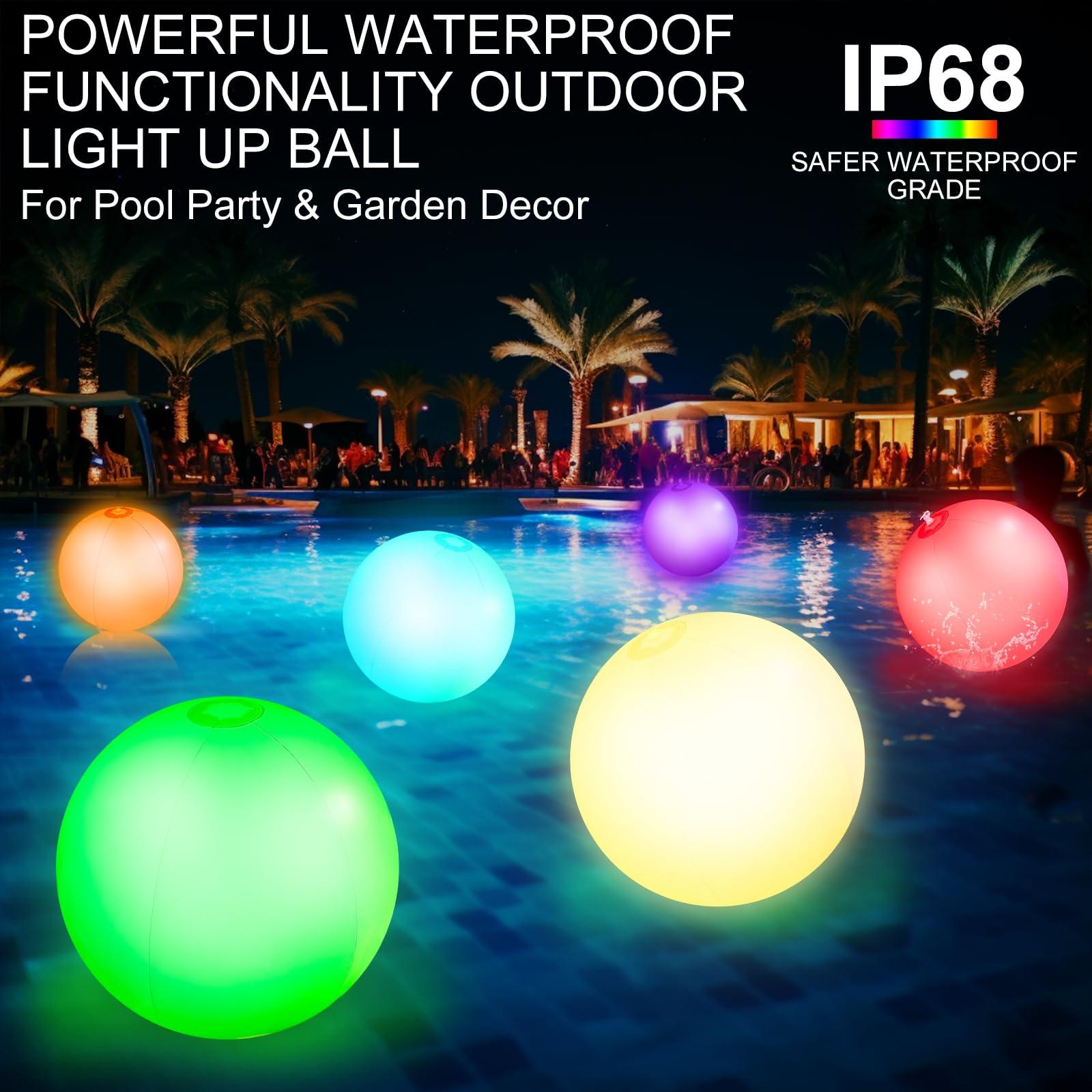 AMENON AMENON 4 Pack Glow in The Dark Beach Balls 16 Inch Inflatable Light Up Beach Ball with Remote Control 16 Colors Lights and 4 Light Modes Pool Game for Adult Kid Pool Party Decor,Glow Party Supplies