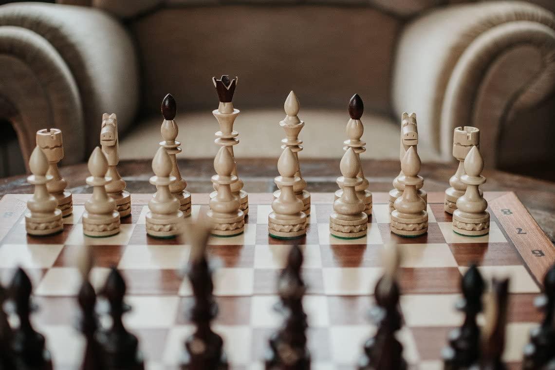 Master of Chess Master of Chess Indian 54cm Wooden Chess Set Beautifuly Crafted Large Inlaid Chess Board and Chessmen (Deluxe Style)