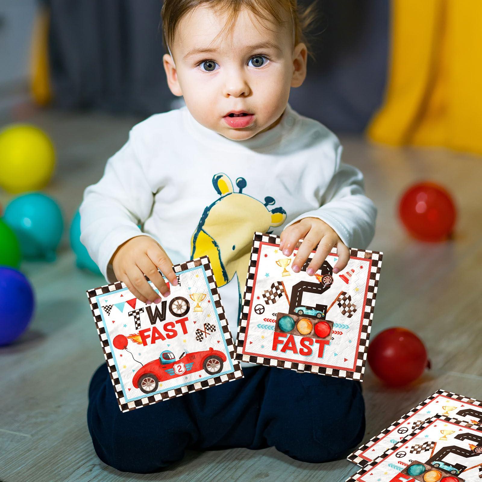 CMUSKO Two fast Birthday Party Napkins,40Pcs Race Car 2nd Birthday Party Napkins Disposable Race Car for Napkins Two Years Old Party Baby Shower Decorations Favors for Boys