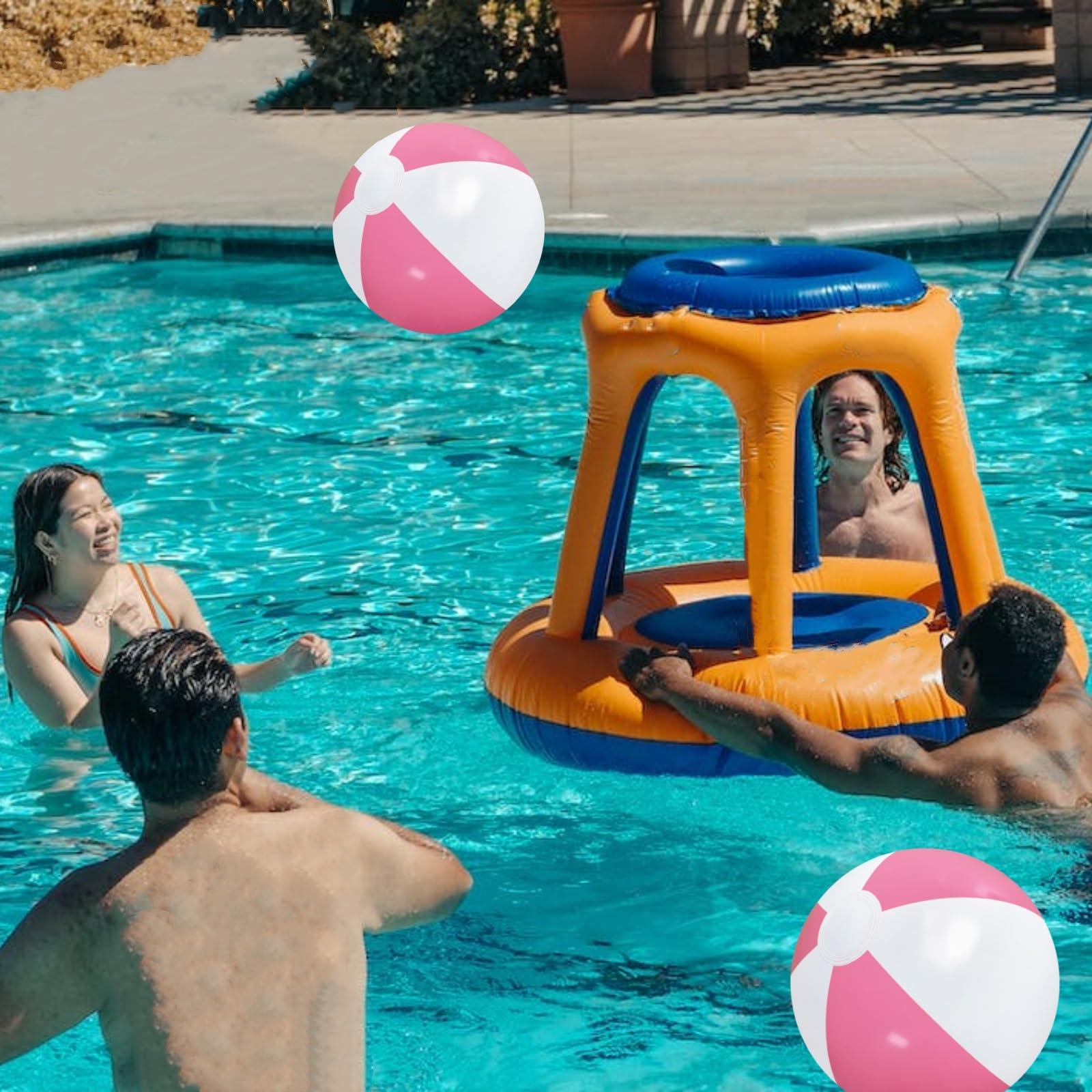 GCQJOQ GCQJOQ 6 Pack Beach Balls, 12 Inches Pink White Large Inflatable Beach Balls Bulk, for Parties, Beach, Pools & Play (16 Inches Before Inflation)