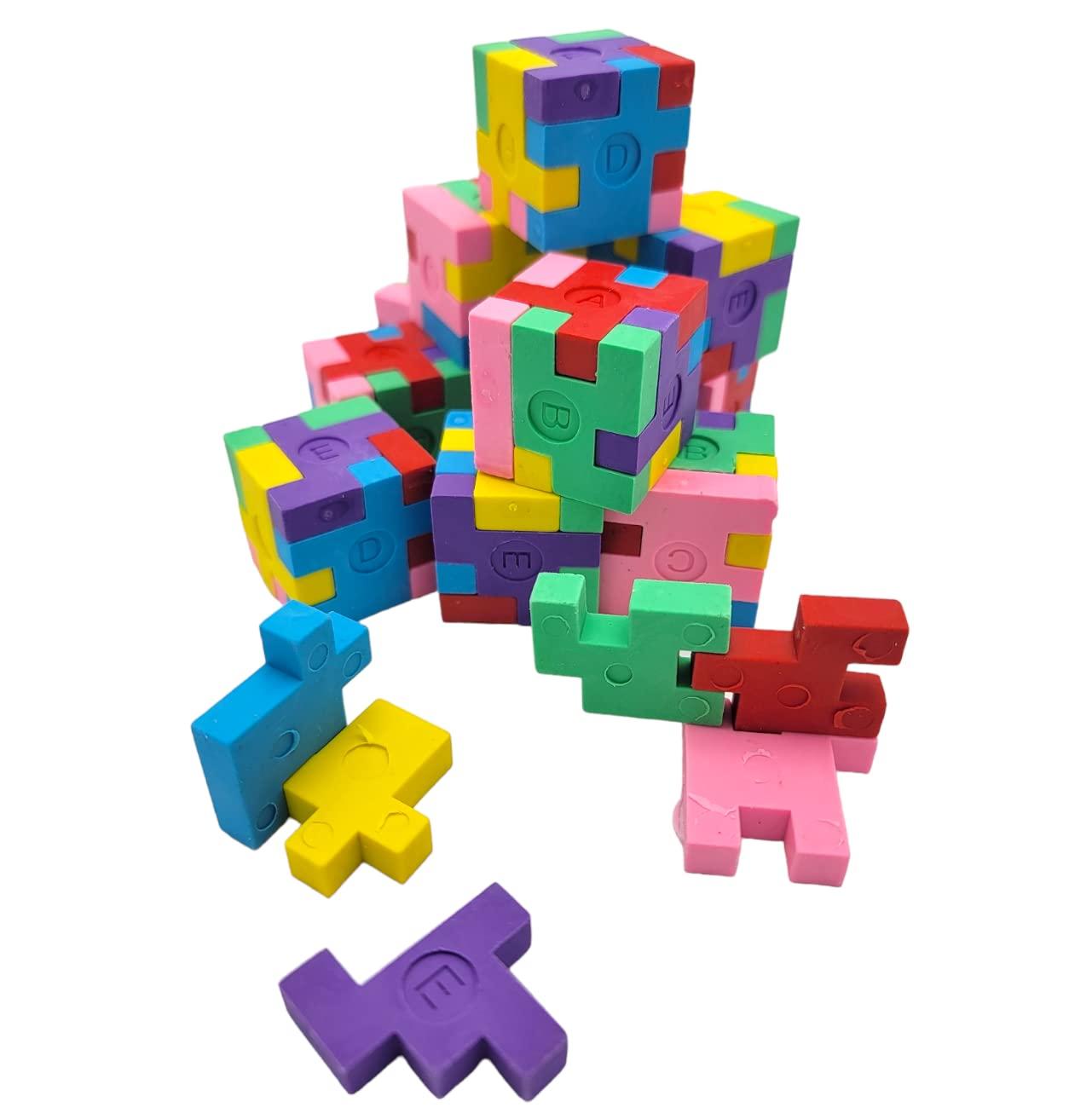 Zugar Land Colorful 1.125 Inch Puzzle Cube Erasers (12 Pack) 1.125\". Fidget Fun Rubber Erasers. Game Time Home School Work Incentive