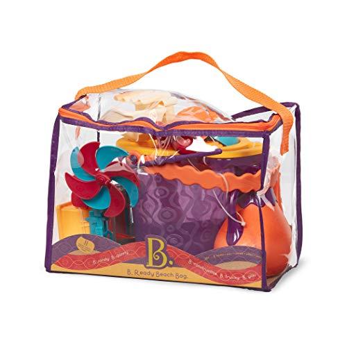 Branford LTD B. toys B. Ready Beach Bag Water Play- Beach Tote with Mesh Panel and 11 Funky Sand Toys 18 m+, Purple Bucket