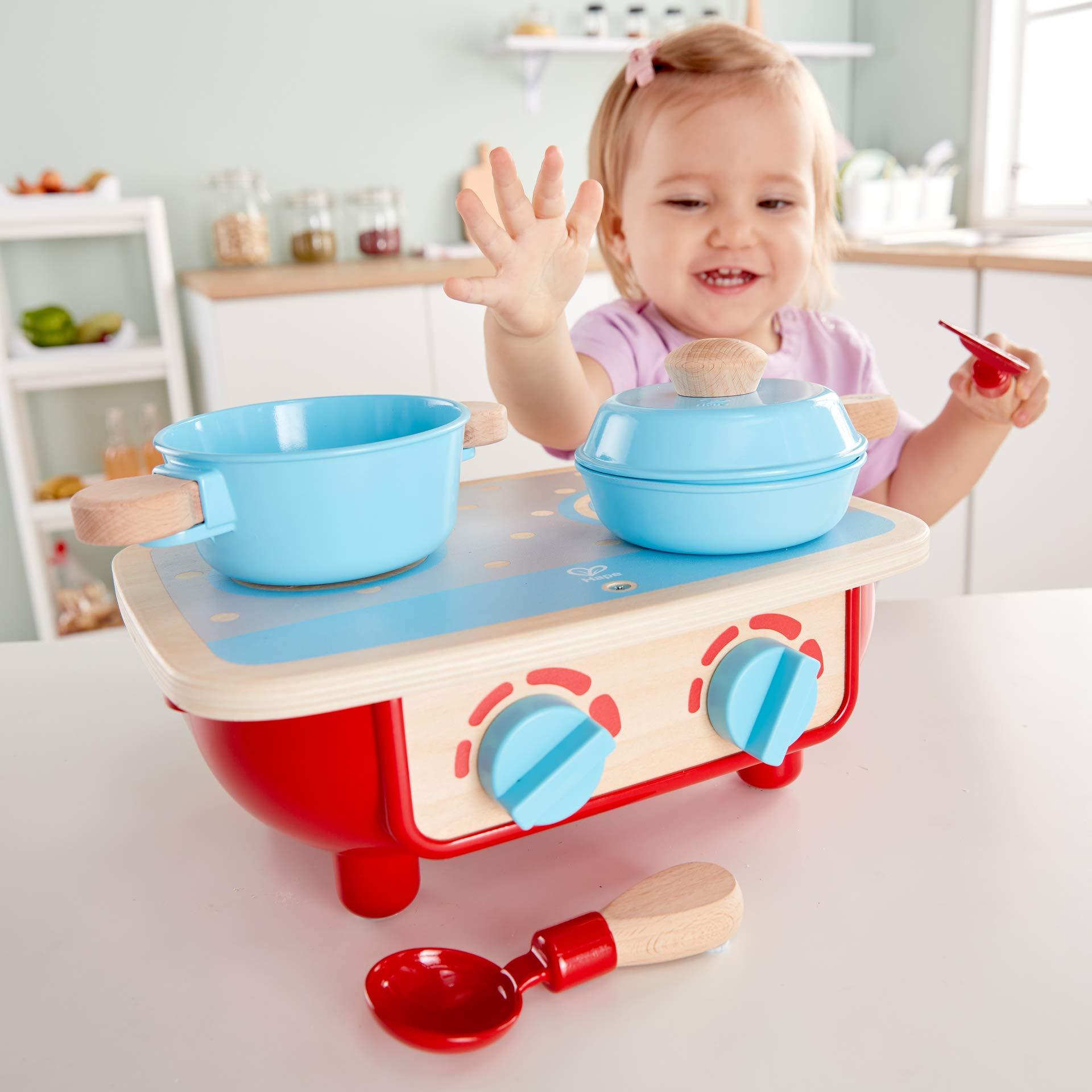 Hape Hape Toddler Kitchen Set | Wooden 6 Piece Cooking Set, Pretend Kitchen Playset with Toy Stove, Frying Pan, Spoon, Spatula