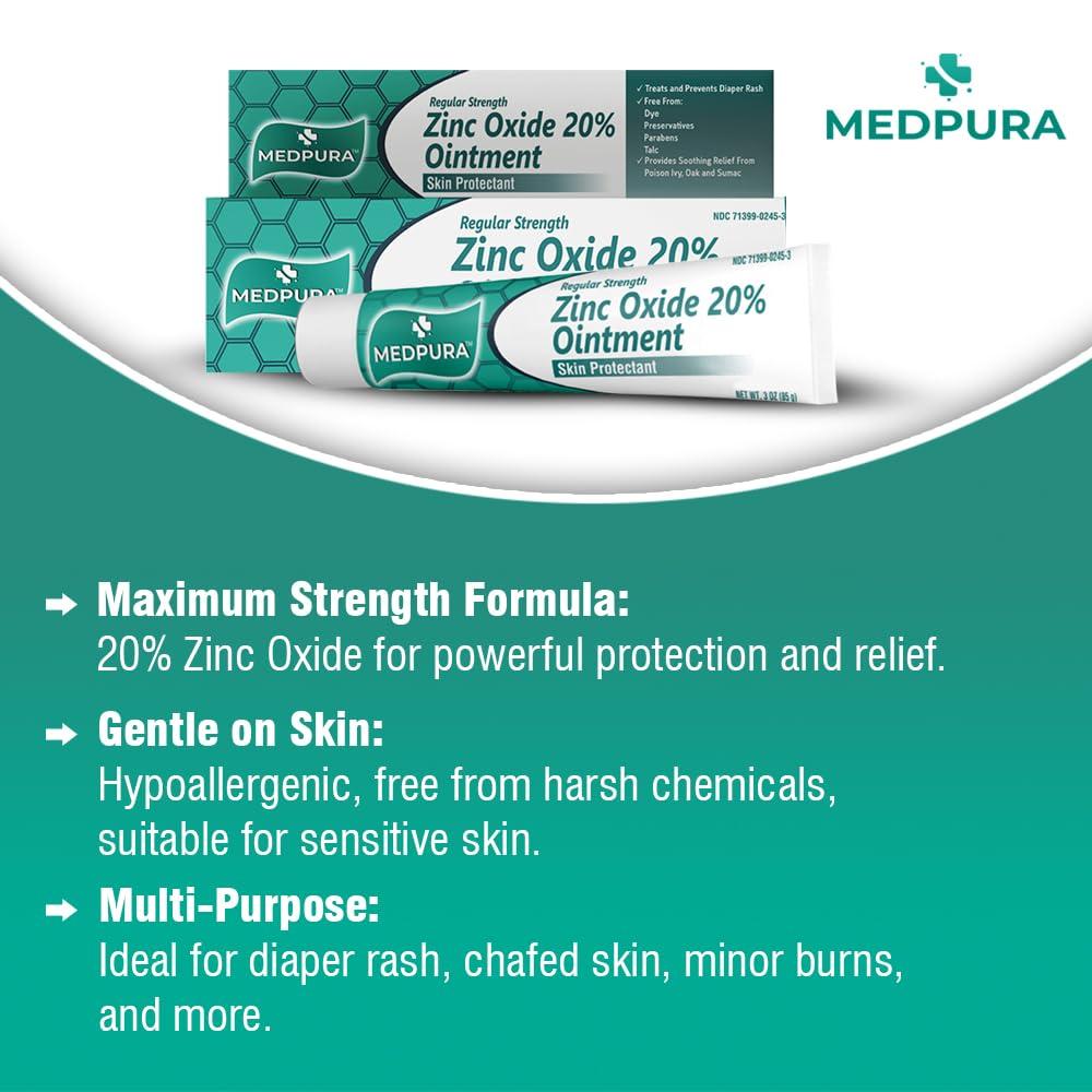 MEDPURA Baby Diaper Rash Cream with 20% Zinc Oxide for Treatment, Relief & Prevention, Hypoallergenic, Paraben-Free Skin Protectant 3 oz, by MedPura