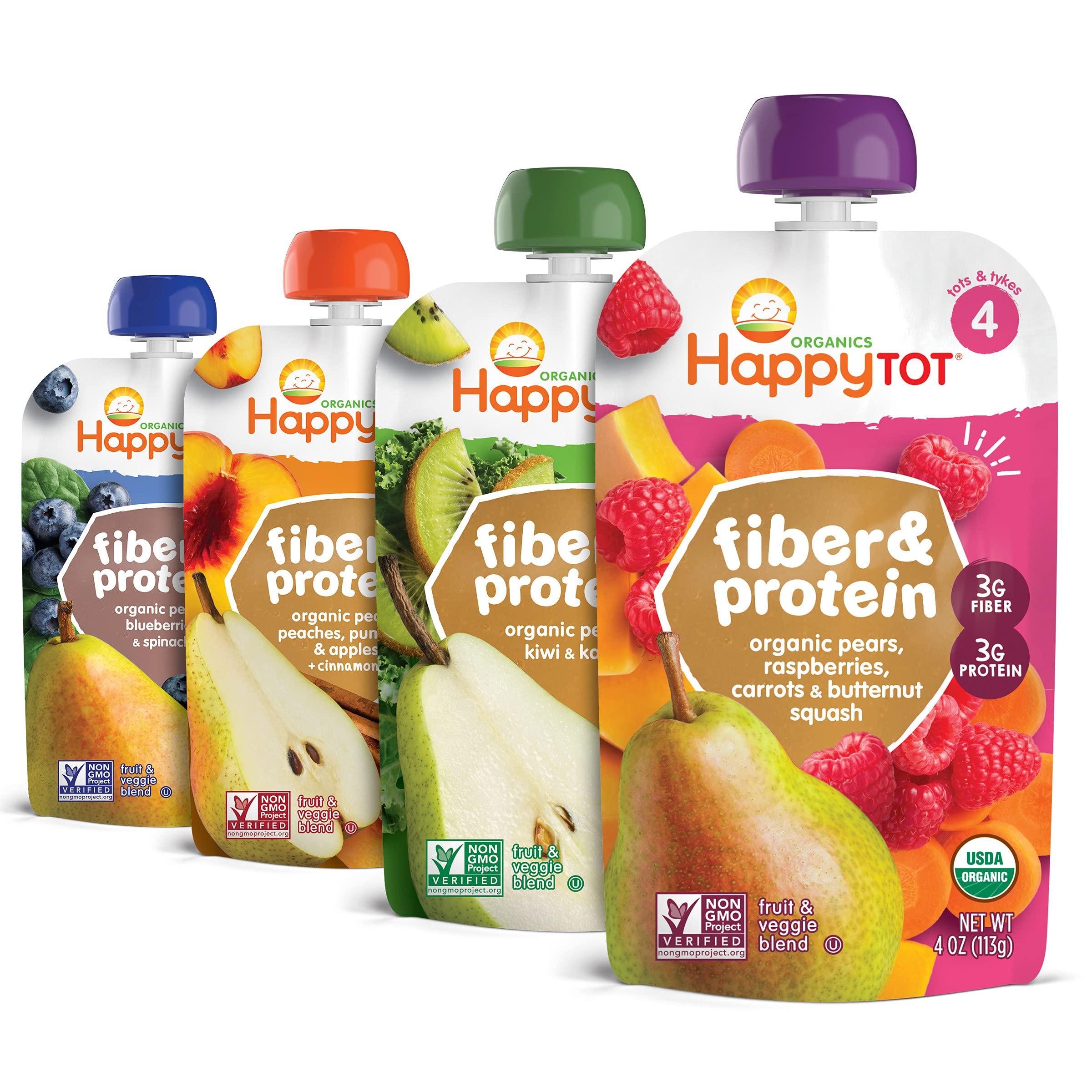 Happy Tot Happy Tot Organics Stage 4 Baby Food Pouches, Gluten Free, Vegan Snack, Fiber & Protein Fruit & Veggie Puree, Fruit & Veggie Variety Pack, 4 Ounce (Pack of 16)