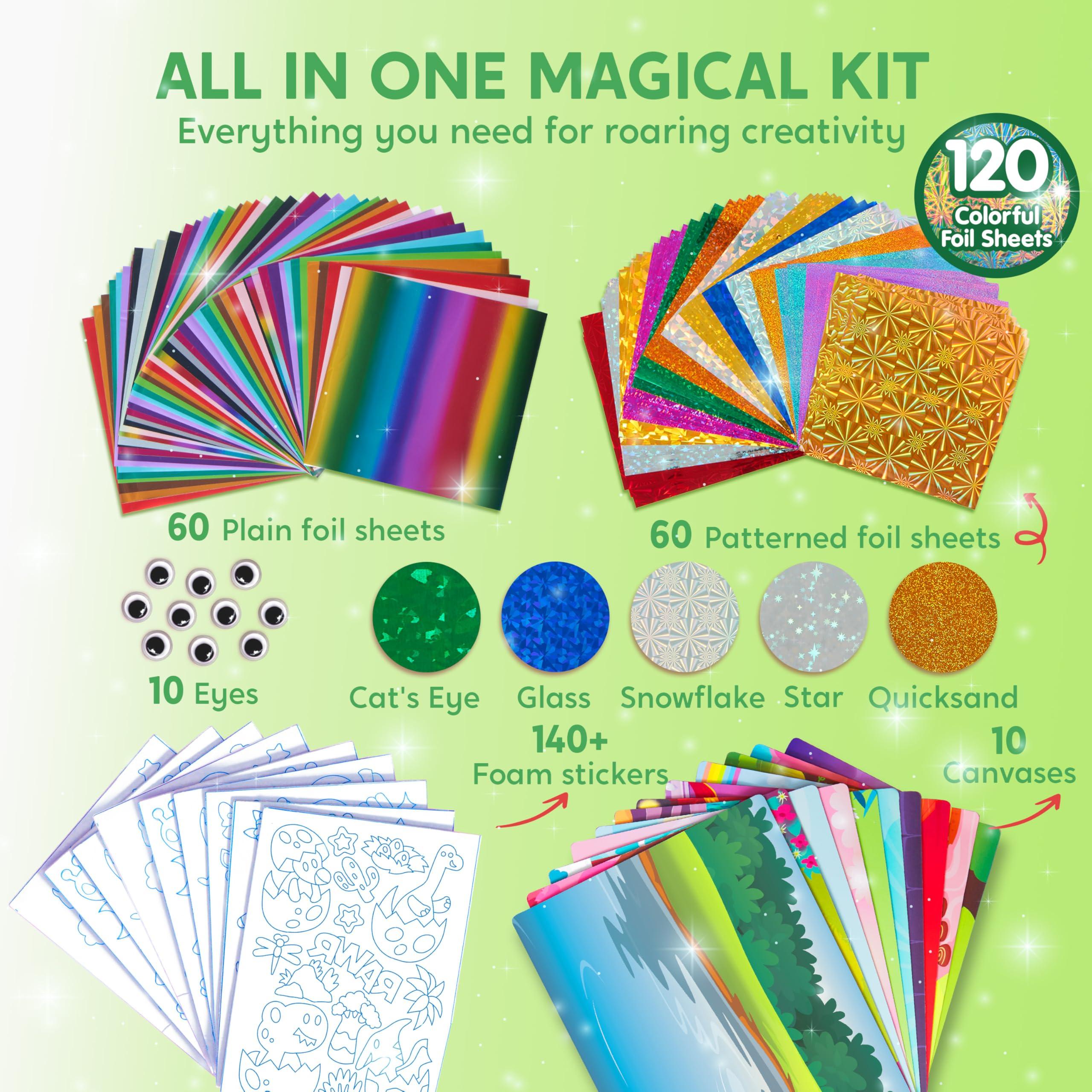Klever Kits Klever Kits Foil Art Kit for Kids - Arts & Crafts Supplies, Mess Free Coloring, Dinosaur Foil Foam Stickers, Creative Travel Toys, Birthday Gifts for Boys & Girls Ages 4 and Up