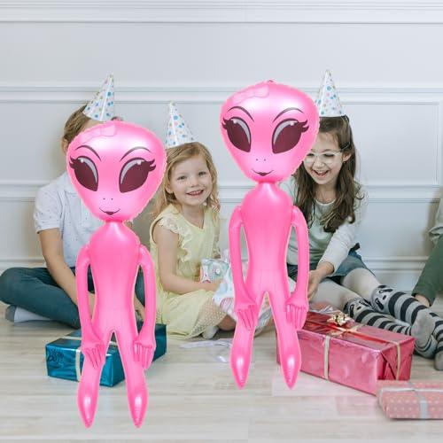 Ciieeo Ciieeo Inflatable Alien Birthday Party Inflatable Toy Pool Balloon Plaything Green Purple Alien Balloons Alien Blow up Green Balloons Tumblers Toys Pvc Cartoon Child Decorations Pink