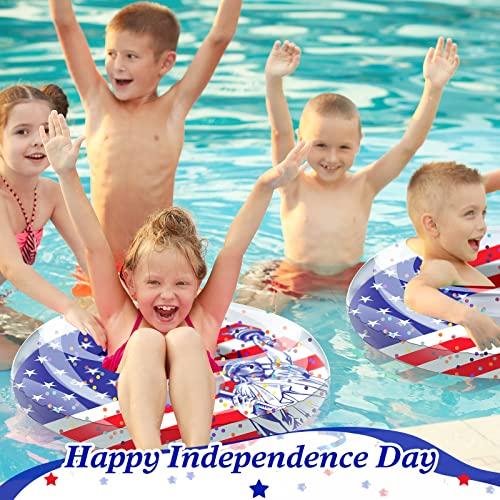 Wettarn Wettarn 4 Pcs 24 Inch Patriotic Inflatable Pool Float with Confetti USA Flag Swim Tube 4th of July Pool Tube Cool Pool Floaties Water Swimming Ring for Girls Boys Pool Toys Beach Lake Water Sports