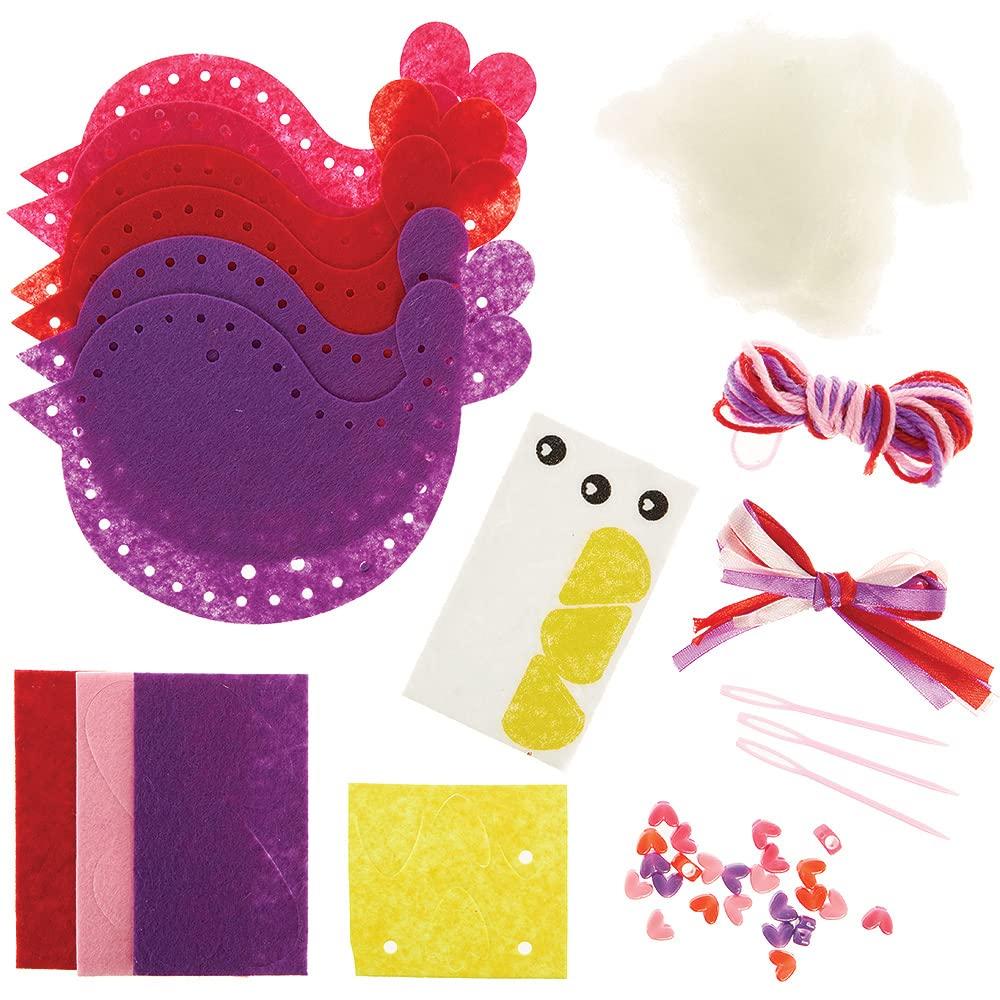 Baker Ross Baker Ross FX418 Bird Love Heart Sewing Kits - Pack of 3, Valentine\'s Sewing Craft Kits for Kids, Purple, Pink, red