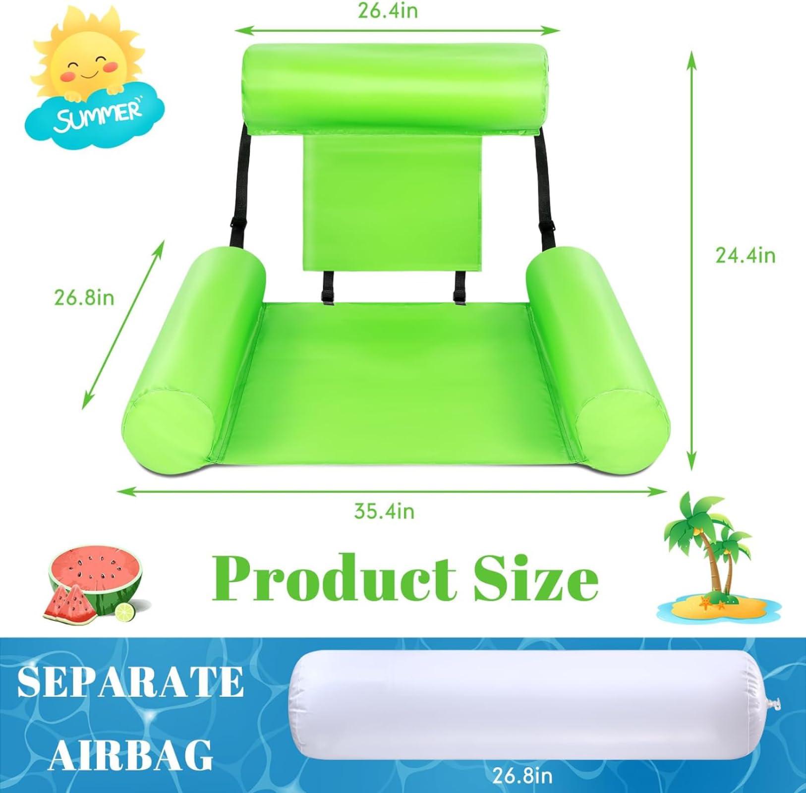 Blueweenly Blueweenly 4 Packs Pool Floats Chair for Adult Hammock Inflatable Pool Lounge Chair Water Floating Chair for Swimming Pool Beach Party Lake Summer (Dark Blue, Green)