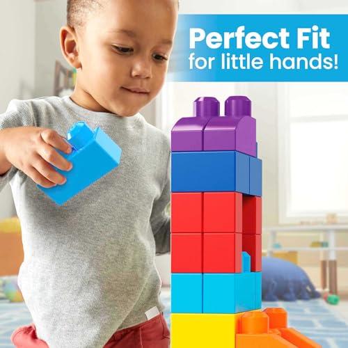 Mega MEGA BLOKS First Builders Toddler Blocks Toys Set, Big Building Bag with 80 Pieces and Storage, Blue, Ages 1+ Years