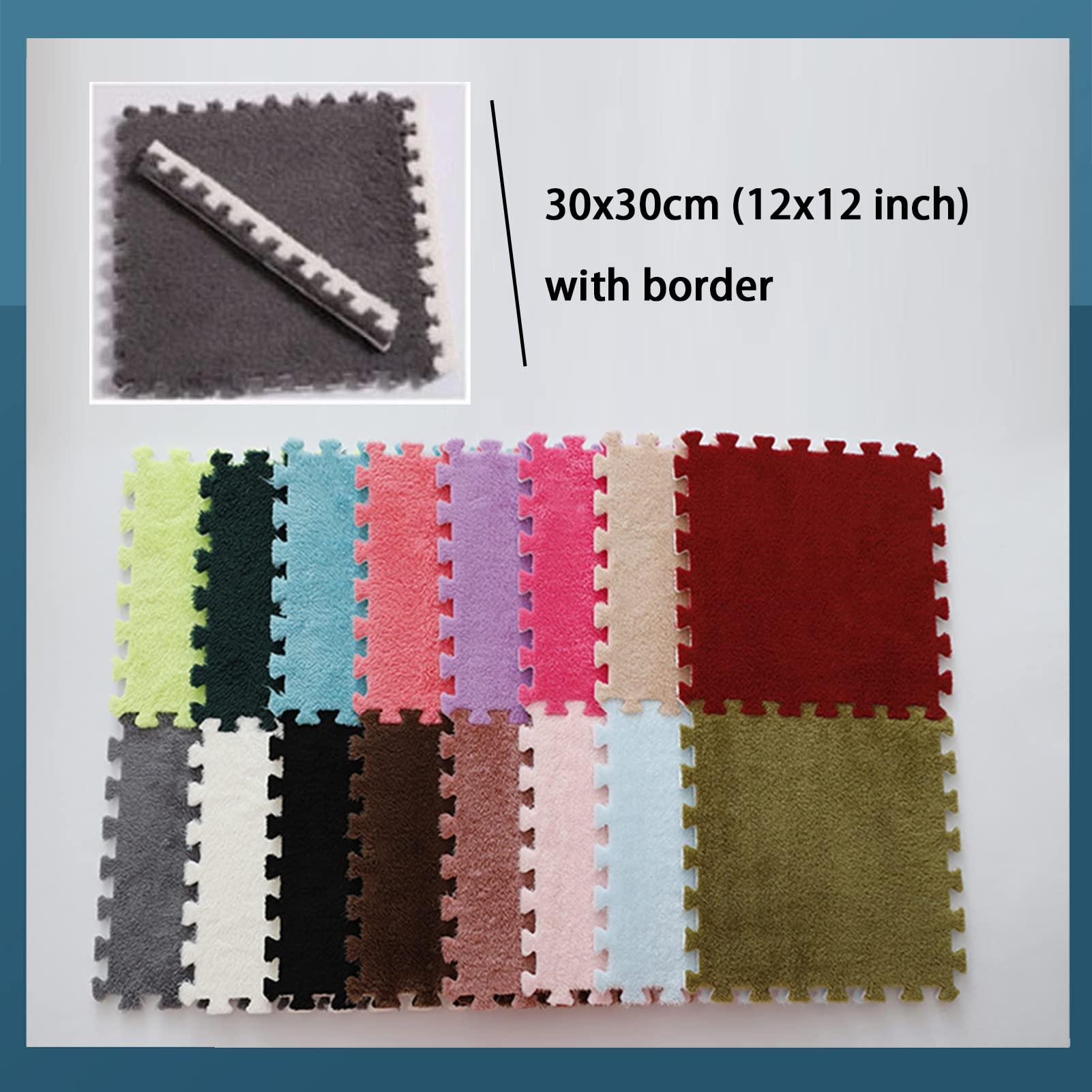 FYYSJW 20 Pcs Interlocking Carpet Tiles,Plush Foam Floor Mat,Square Puzzle Mat,Climbing Mat Area Rugs for Home Playroom,20 Tiles/19.4 Sq.Ft,Coffee+Rose+White