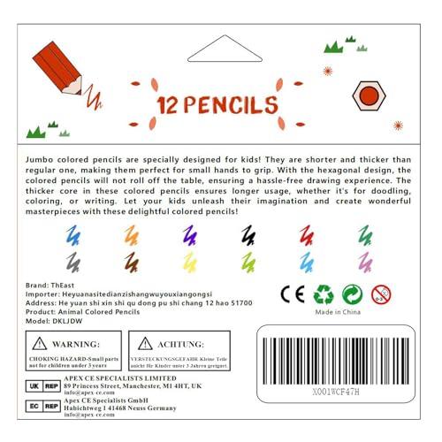 ThEast ThEast 12 Short Colored Pencils for Kids, Valentines Day Gifts for Kids, Cute Animal Toddlers Color Pencils with Sharpener, Preschool Party Favors, Pre-Sharpened(Pack of 1)