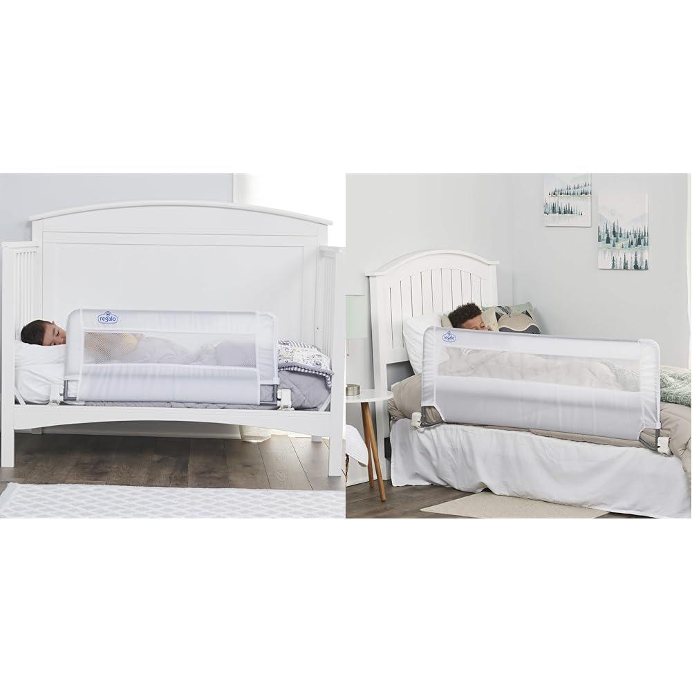 Regalo Regalo Swing Down Crib Rail, with Reinforced Anchor Safety System & Swing Down 54-Inch Extra Long Bed Rail Guard, with Reinforced Anchor Safety System
