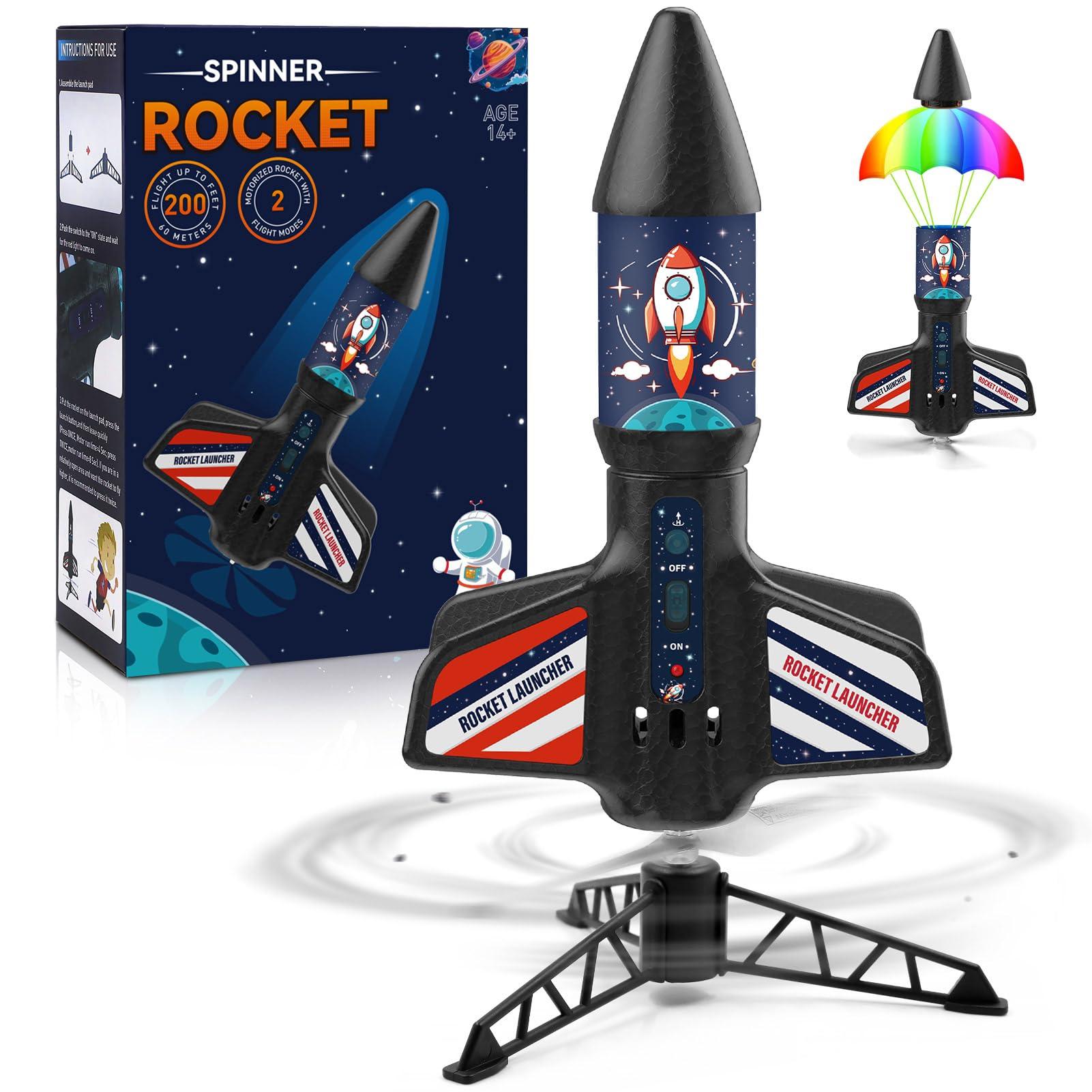 Eieymct Rocket Launcher for Kids - Self-Launching 200ft Motorized Air Rocket Toy, Flying Model Rocket Kits with Launch Set, Outdoor Electric Rocket Toys with Parachute, Birthday Toy Gifts for Boys 8-12