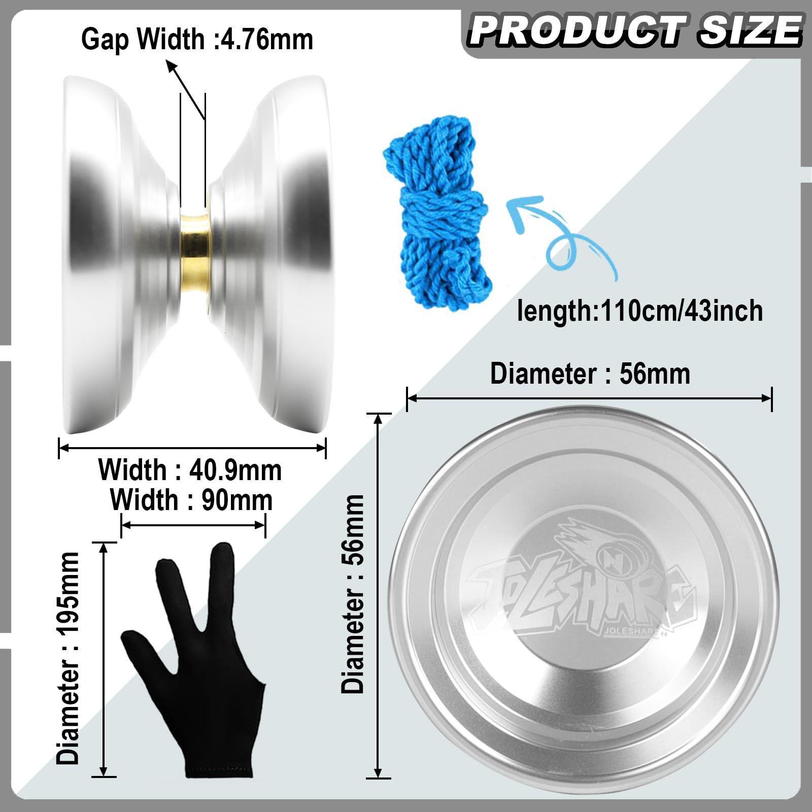 JOLESHARE JOLESHARE Professional Unresponsive Yoyo for Pros and Responsive Yoyos for Kids Beginners, Package Includes Replaceable Responsive Bearings, yo-yo Gloves, and 5 yo-yo Cords(Silver)