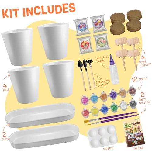 Tekoly 4 Set Paint & Plant Flower Gardening Kit - Gifts for Girls Ages 8-12, Arts and Crafts for Kids Ages 8-12, Kids Gardening Set, Birthday Toys Christmas Gifts for Girls Boys Ages 4 5 6 7 8 9 10 11 12