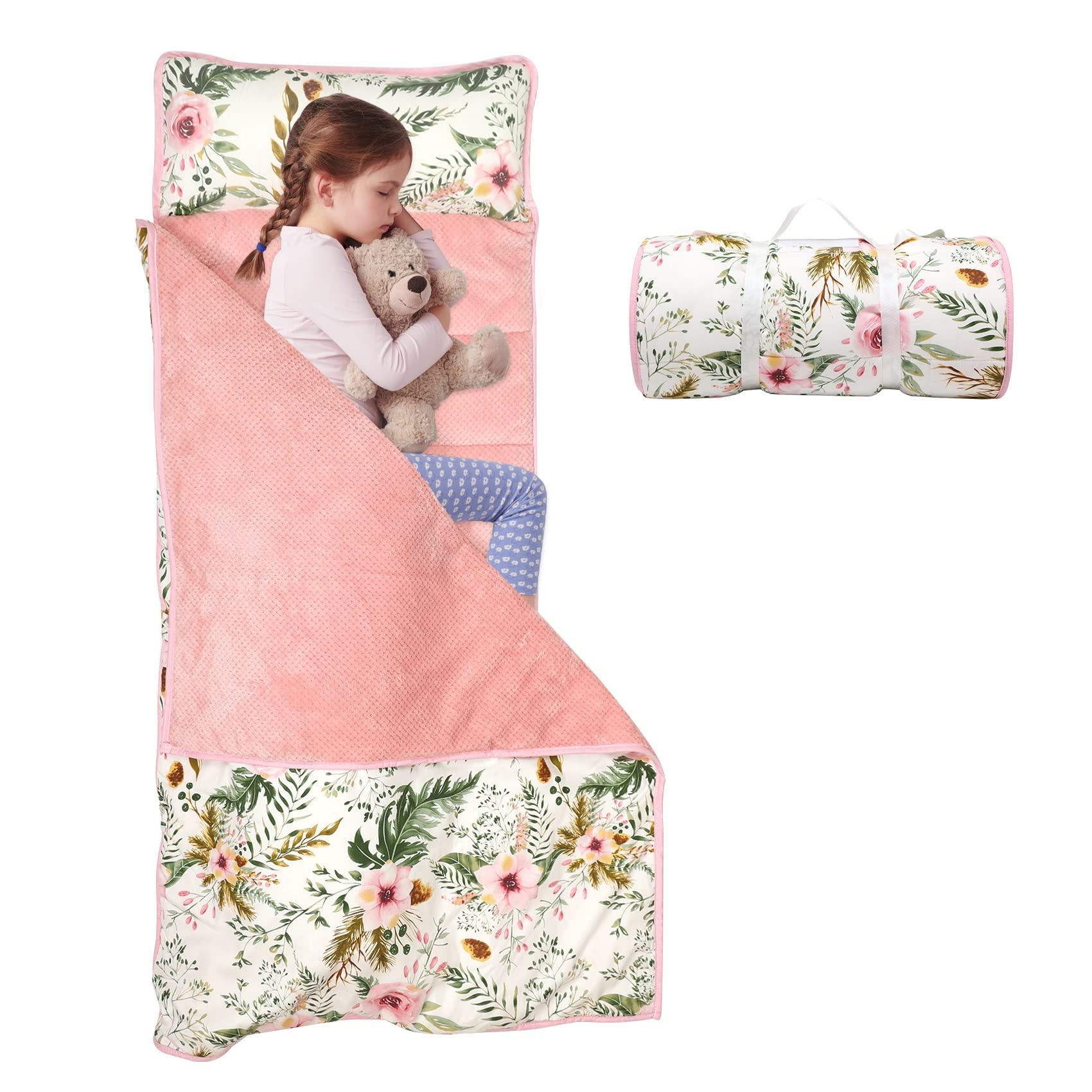 Ndahjahd Nap Mats for Preschool,Toddler Nap Mat with Removable Blanket and Pillow, Extra Large Rolled Napping Mats,Toddler Sleeping Bag,Kids Sleeping Bag for Daycare,Nap Mats for Daycare (Flower)