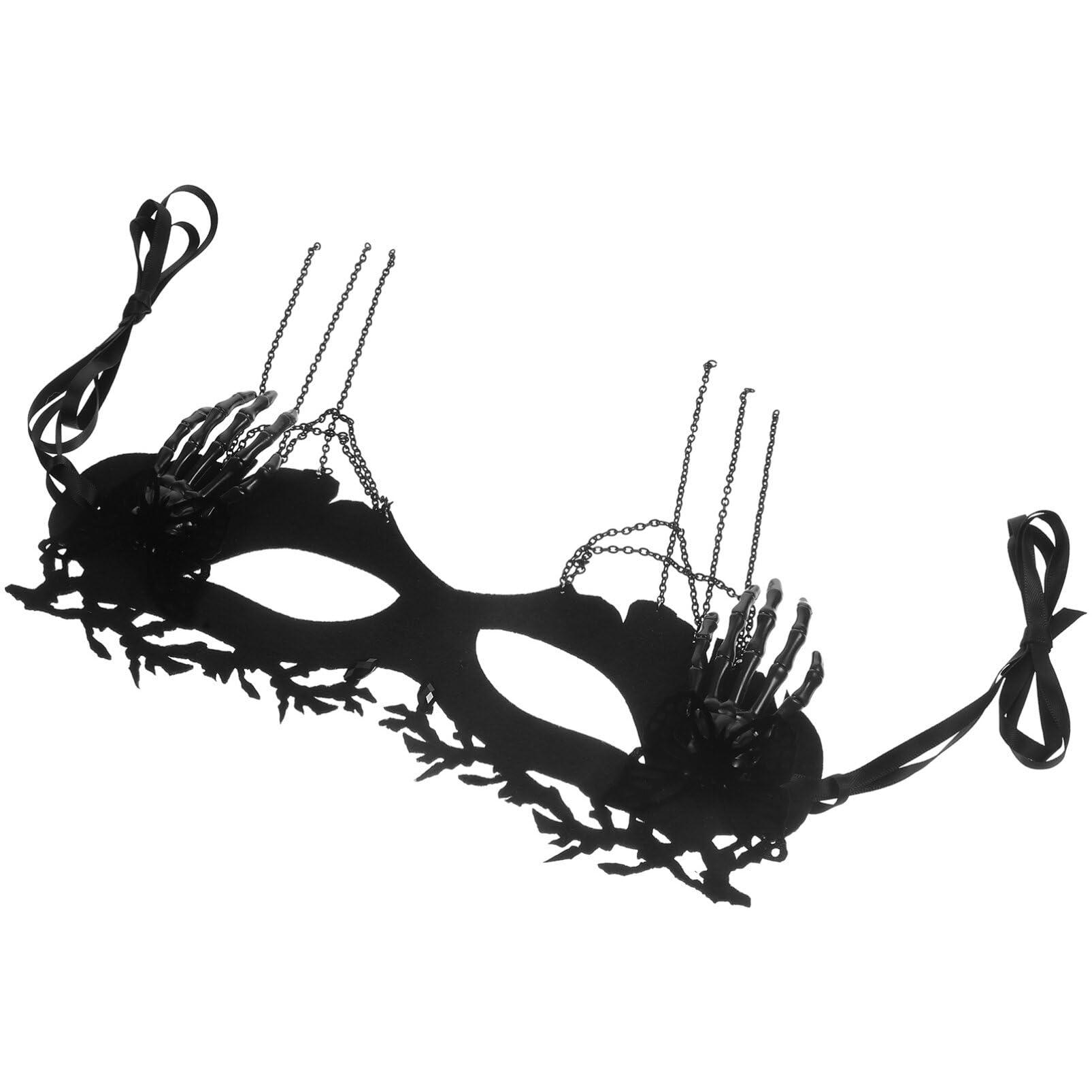 ibasenice ibasenice Skeleton Hand Mask Masquerade Party Mask Halloween Mask with Tassel Half Faces Mask Cosplay Performance Prop Fancy Dress Party Supplies Bone Graphics Mask