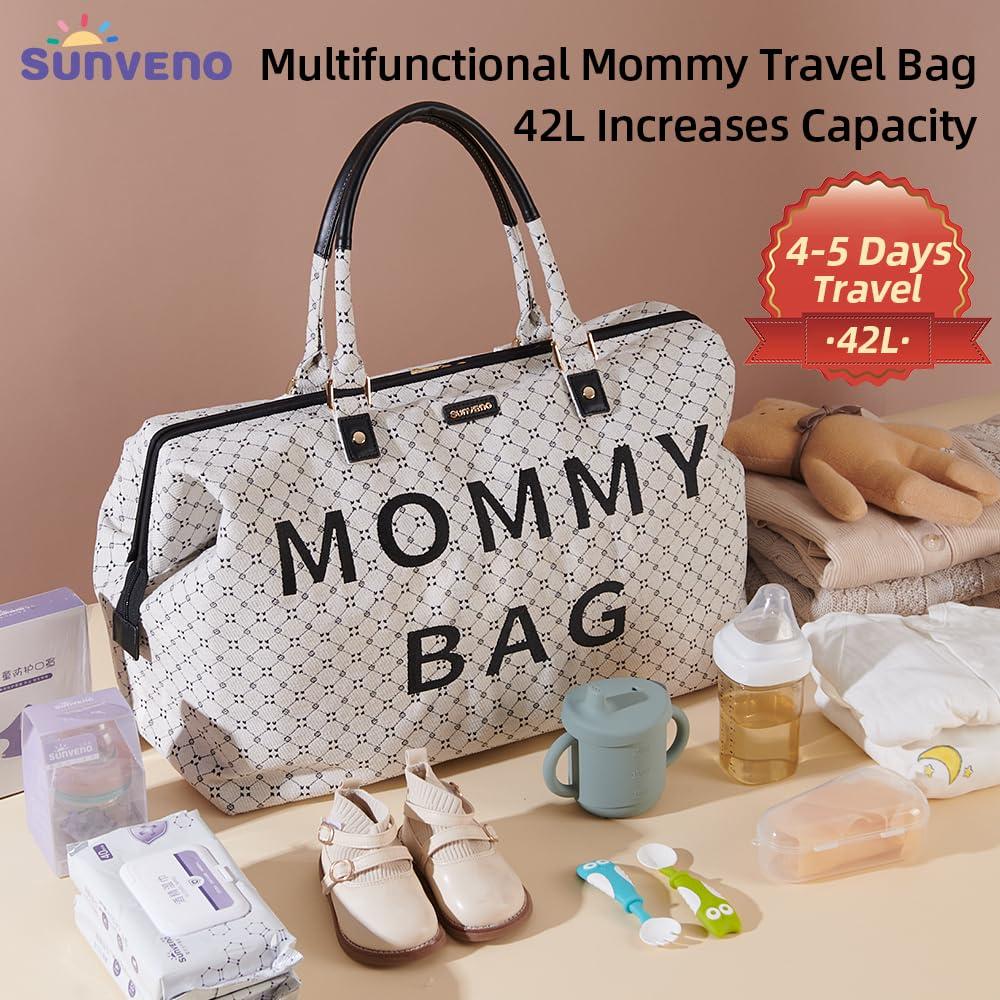SUNVENO SUNVENO Diaper Bag Women Travel Bag Mommy Bag Weekender Bags Large Capacity duffle Bag, White