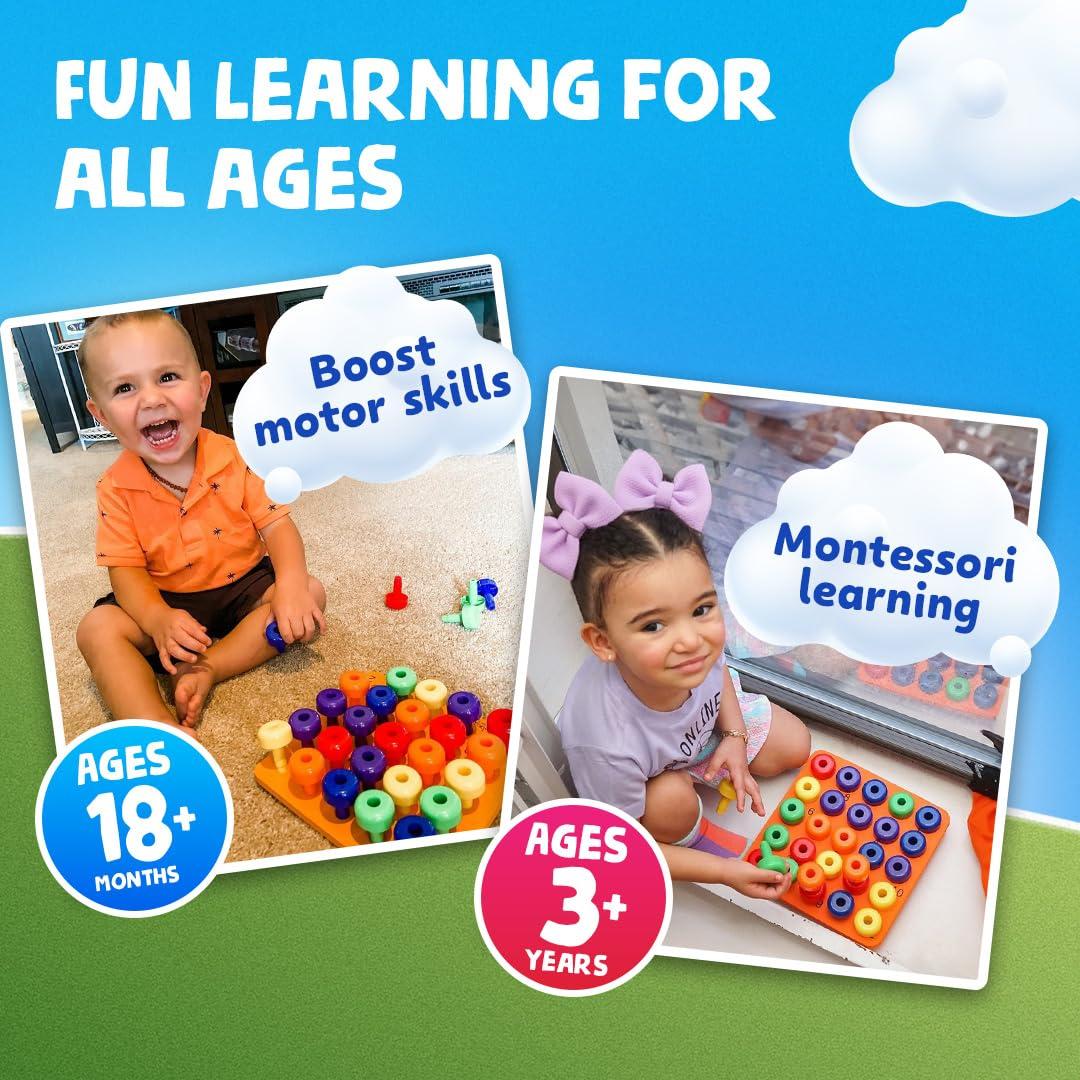 Skoolzy Skoolzy Montessori Sensory Pegboard 33 Piece Set - Develop Sensory Play Occupational Therapy STEM Learning Educational Toys for Kids 2+ - Includes Foam Board, Lacing String, Dice, Storage Bag, eBook