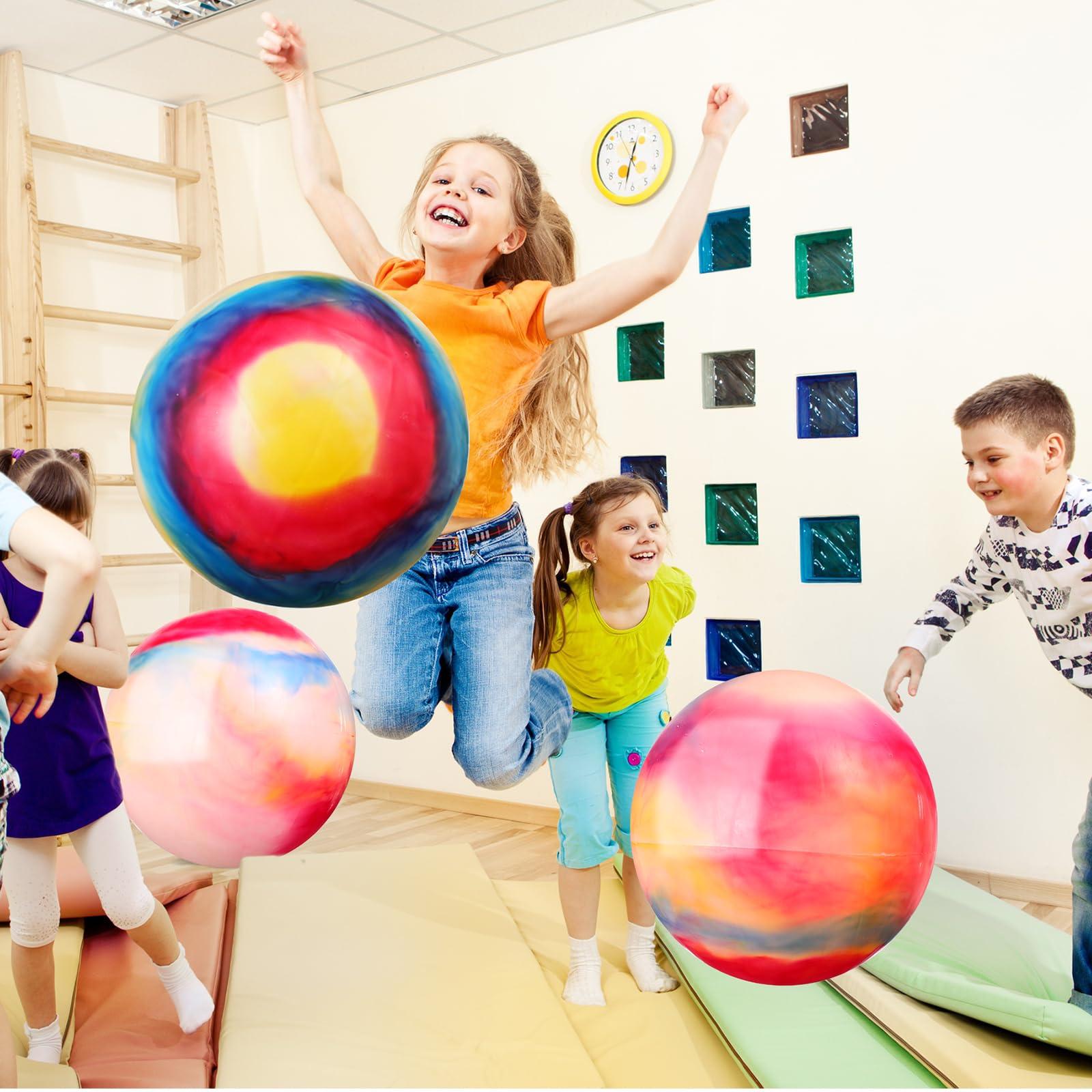 Chumia Chumia 18 Inch Fun Bouncy Balls 5 Pcs Rubber Inflatable Beach Ball Bouncing Sensory Balls with Hand Air Pump for Park Backyard Beach Indoor Outdoor Games Party Favors (Multicolor)