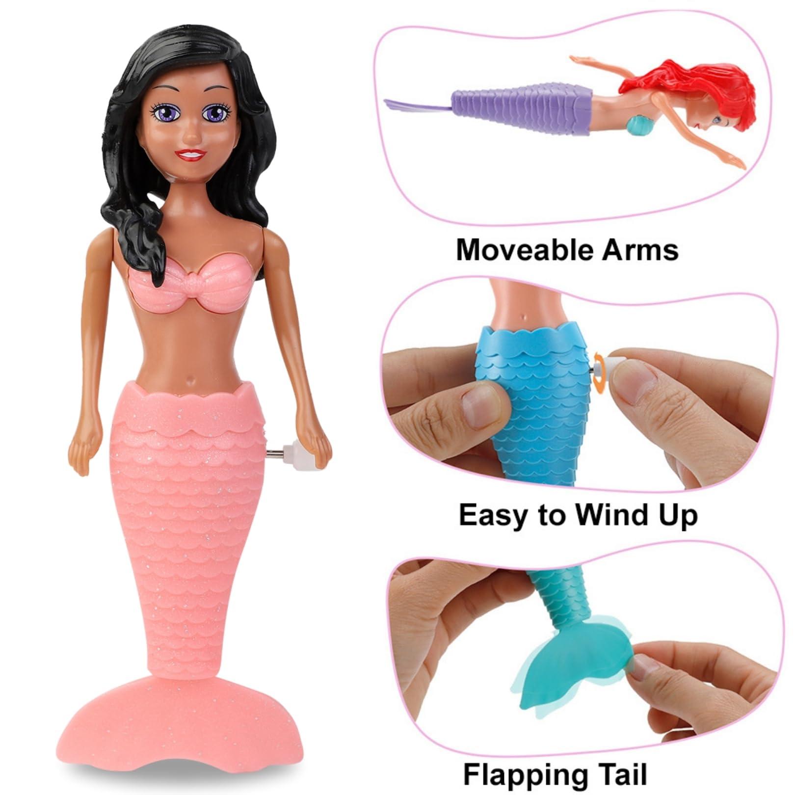 Liberty Imports Mermaid Bath Toys for Toddlers Kids Girls - Princess Wind Up Tail Flap Floating Water BathTub Toys, Swimming Pool Bathing Time Fun (12 Pack)