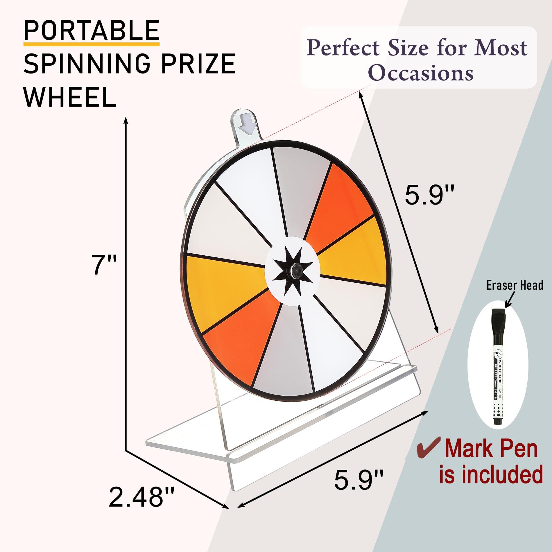 iobiotio iobiotio Small Prize Wheel with Pen, 6 inch Spinning Wheel for Prizes with Stand, 10 Slots Color Small Tabletop Roulette Spinner, Easy Assembly and Erasable, Portable, 6 inch, Arylic Clear