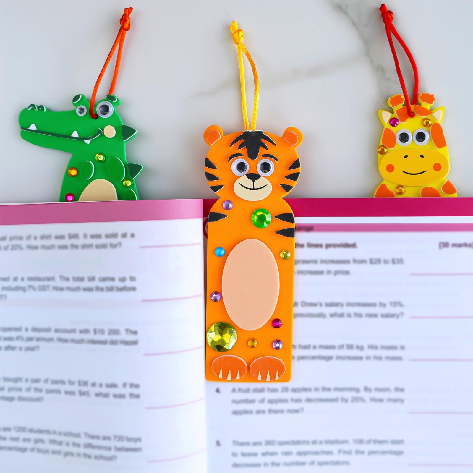 Winlyn Winlyn 32 Sets Jungle Animal Craft Kits DIY Jungle Safari Zoo Wild Animal Bookmarks Decorations Art Sets Tiger Lion Zebra Foam Stickers for Kids Classroom Activities Reading Rewards Party Favors