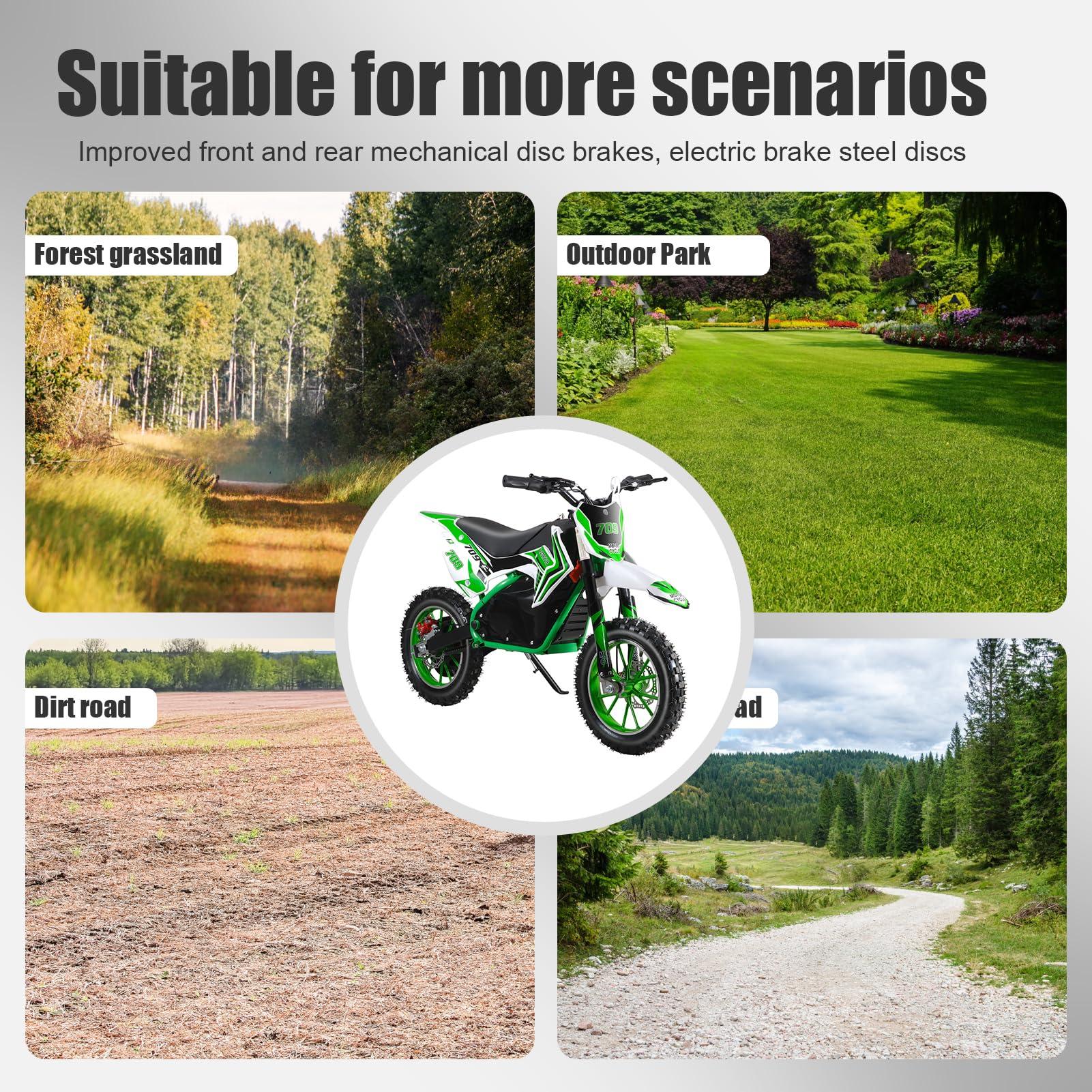 pofluany Kids Electric Dirt Bike - 2024 Upgraded Motorcycle [Max 18MPH], 350W Powerful Motor, Strong Frame for Summer Fun (Green)