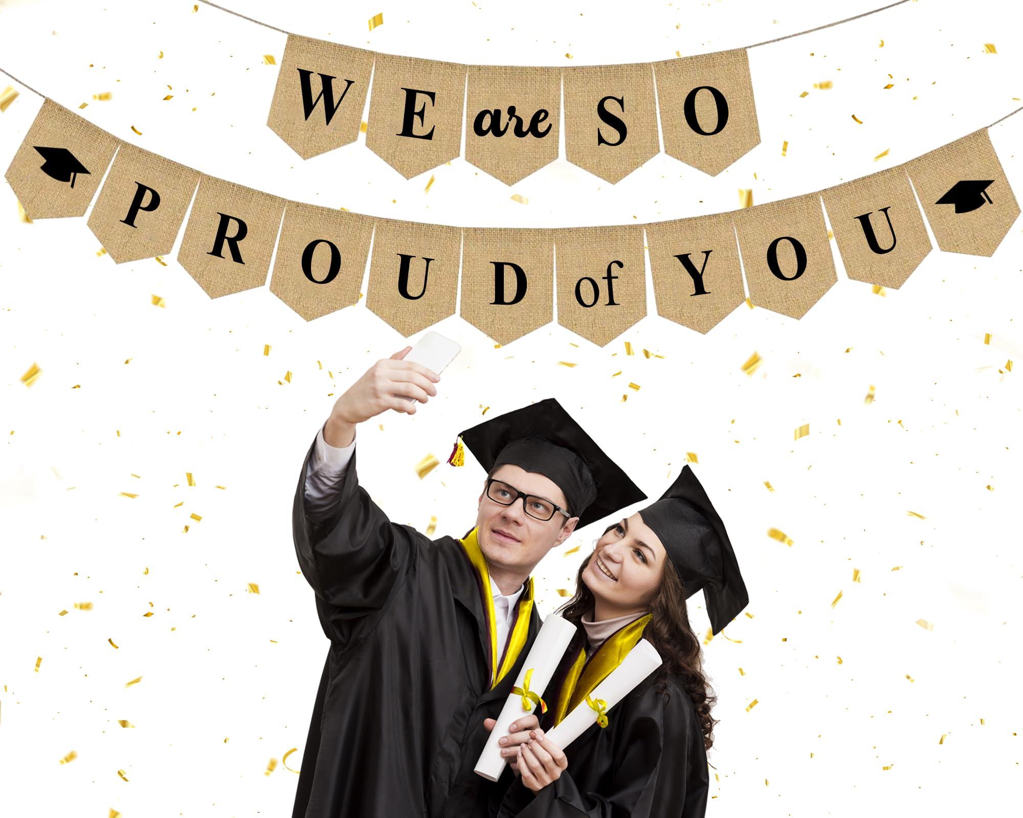 iPartycool iPartycool 16pcs Burlap We are So Proud of You Banner, Rustic Vintage Graduation Banner-No DIY, Congratulations Graduate Banner 2024 for Graduation Party Decorations 2024 Congrats Grad Decorations