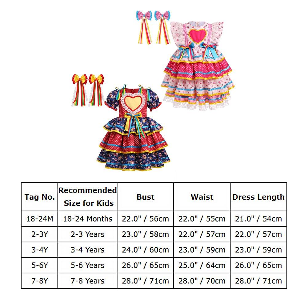 ABEWIP ABEWIP Traditional Mexican Dress for Girl Toddler Kids Cinco De Mayo Ruffle Tiered Dresses with Hair Clips Pink 18-24M
