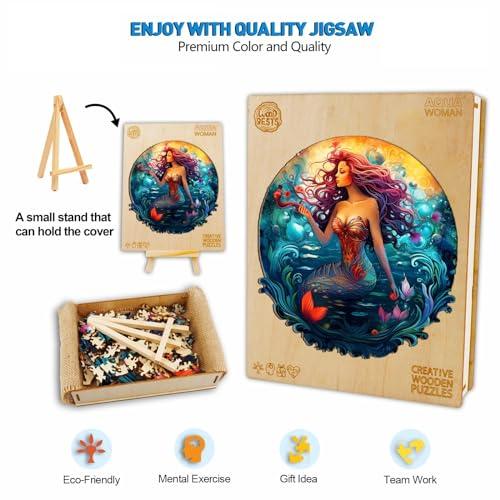 NABYSHOP Wooden Puzzles for Adults, Aqua Woman Wooden Jigsaw Puzzle with Unique Shapes and Wood Puzzle Box, Birthday Gift for Adults and Kids, Family Puzzle Games(L-13.3 * 12.6in 280pcs)