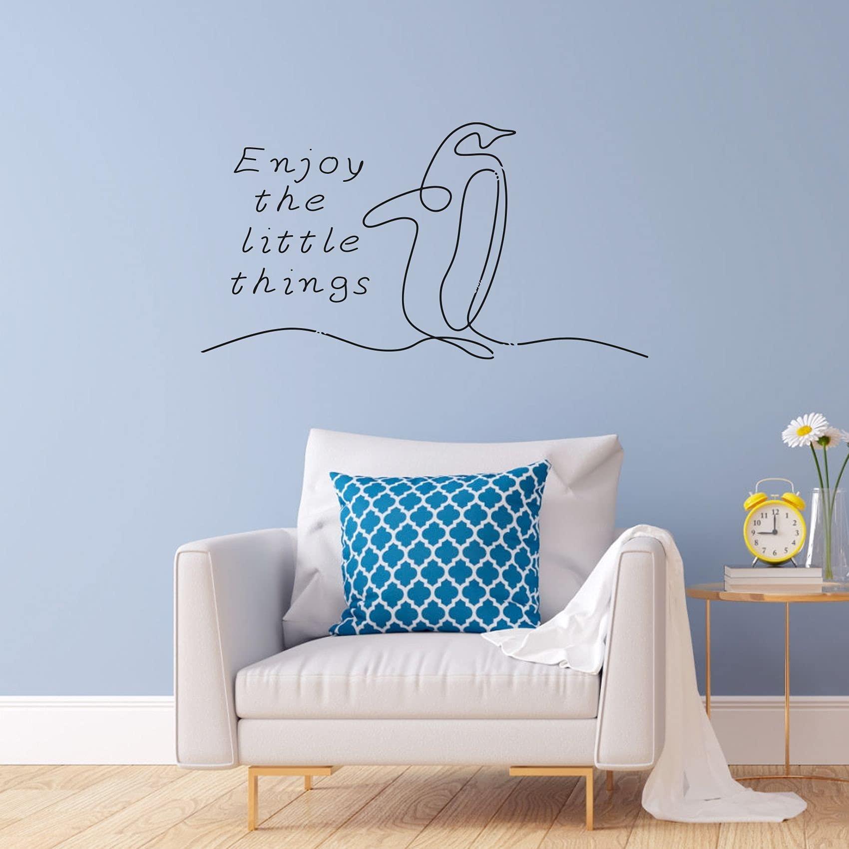 All Things Valuable Enjoy The Little Things Quote Penguin Silhouette Cute Animal Decor Design Vinyl Wall Sticker Wall Art Wall Decal Boys Girls Kids Room Design Bedroom Nursery KinderHome Decoration Size (22x30 inch)