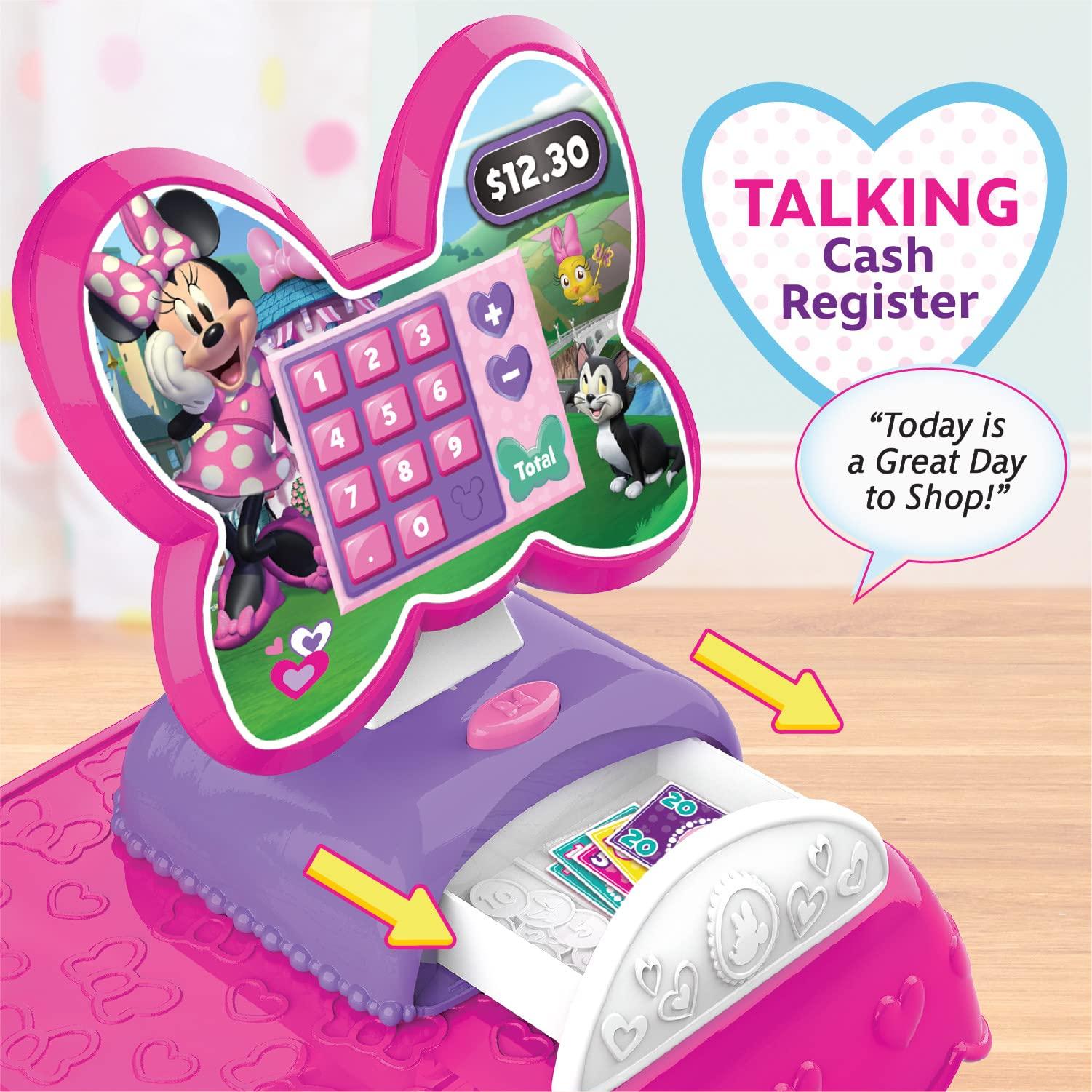 MINNIE Disney Junior Minnie Mouse Marvelous Market, Pretend Play Cash Register with Realistic Sounds, 38 Play Food Pieces and Accessories, Officially Licensed Kids Toys for Ages 3 Up by Just Play
