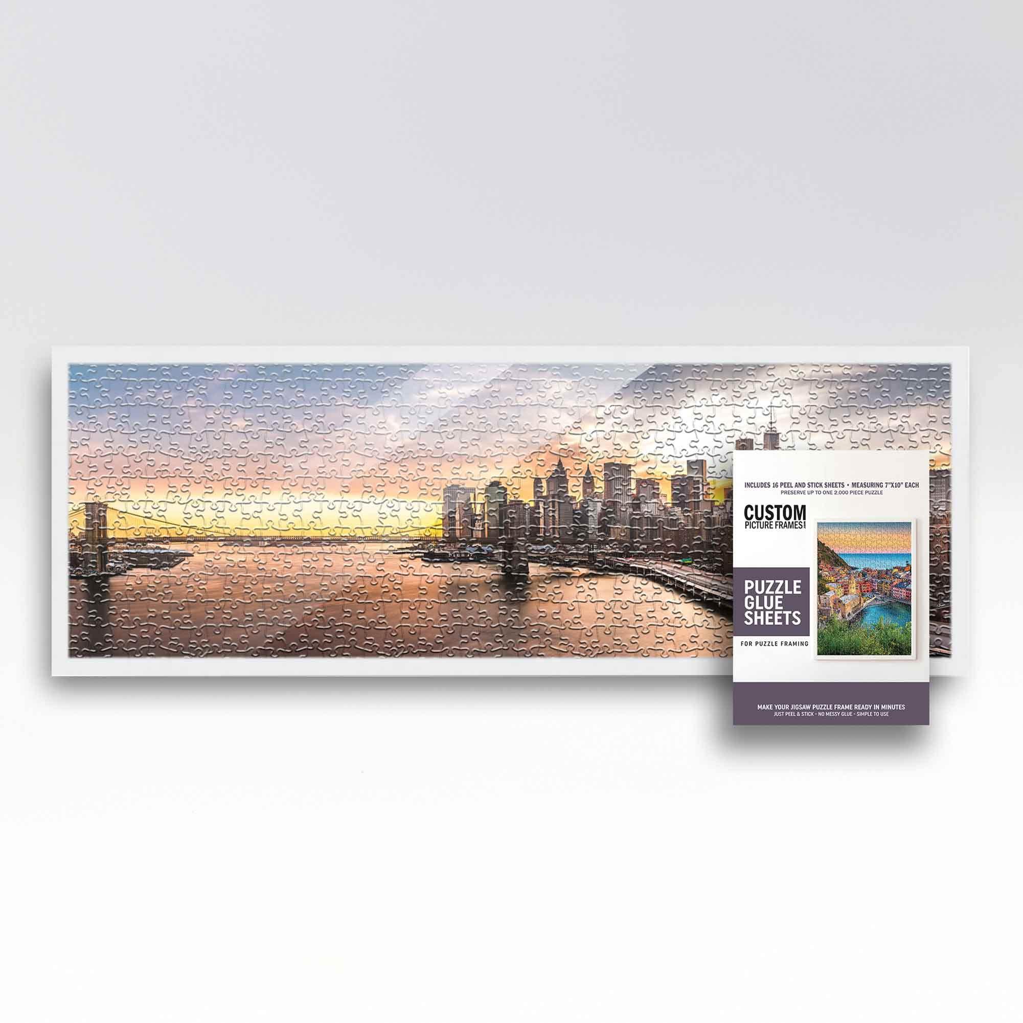 CustomPictureFrames.com 13x39 Puzzle Frame Kit with Glue Sheets | White Mid Century Picture Frame | Real Wood with UV Resistant Acrylic Front | Made to Preserve and Display Puzzles Measuring 13x39 Inches