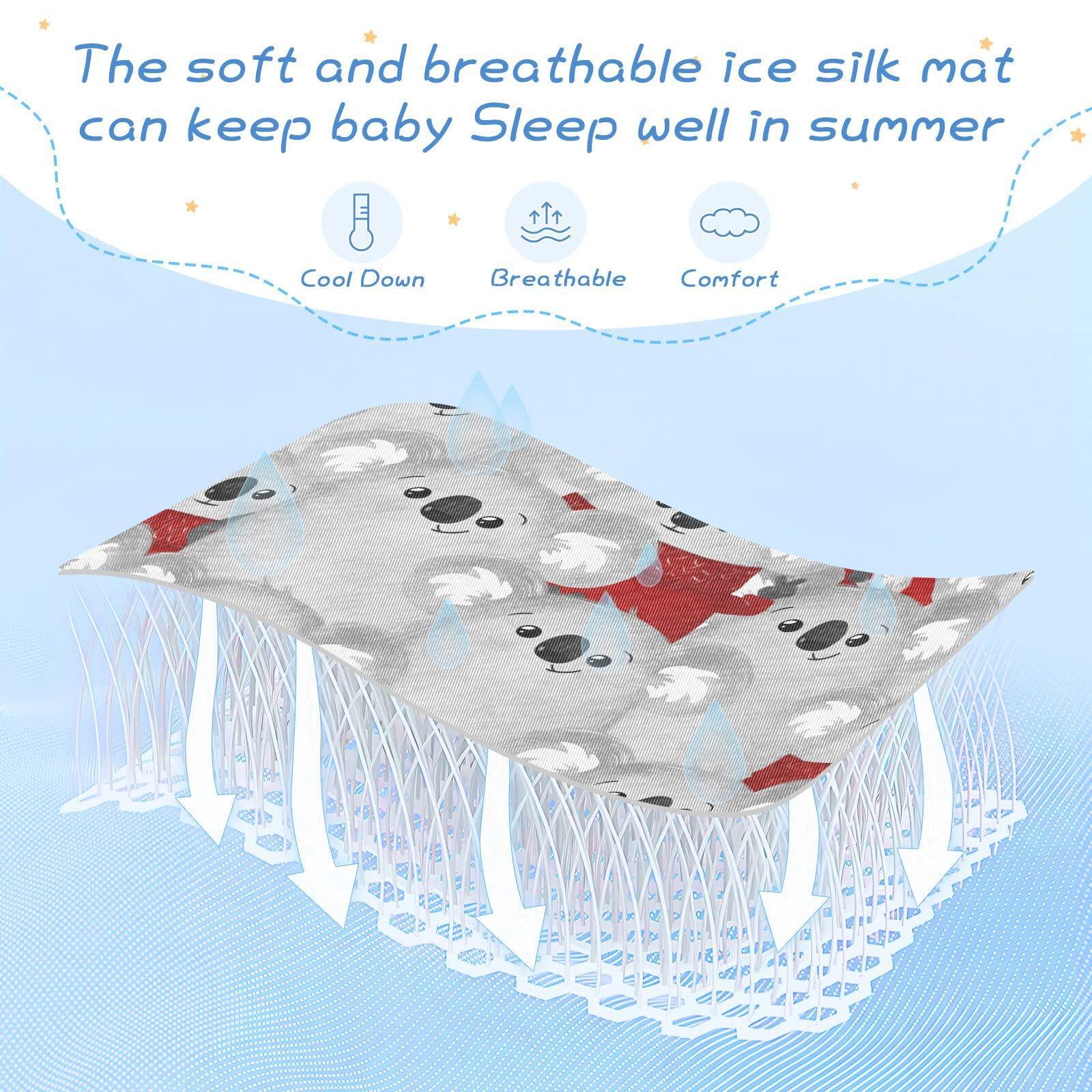 Wfrish Crib Cooling Mattress Protector Cute Koala Grey Baby Bed Mat Mattress Cover Cartoon Animal Toddler Sleeping Mattress Pads Breathable Summer Soft Newborn Ice Silk Mat 52"x 28"